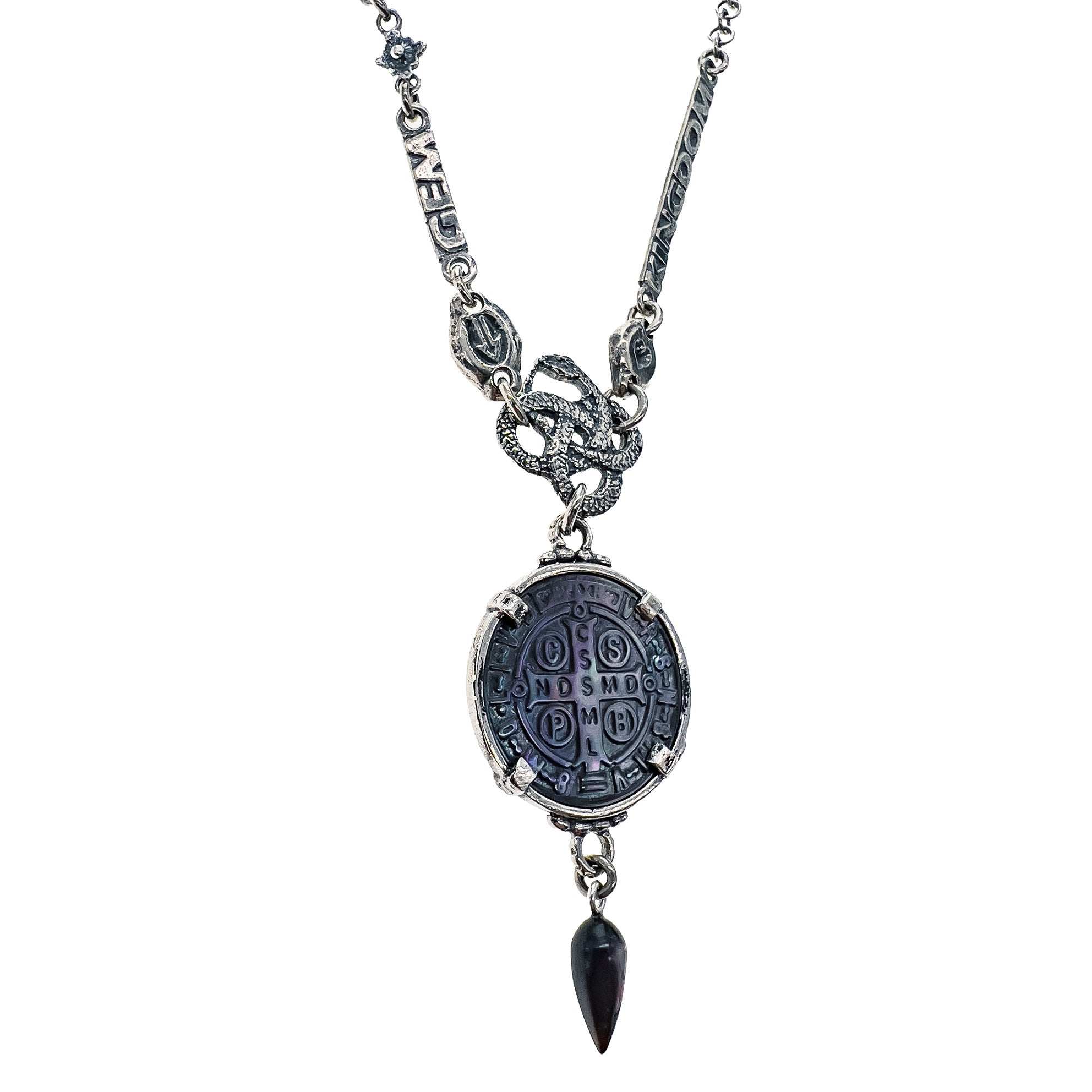NK 24d28B black saint benedicte medaillion necklace