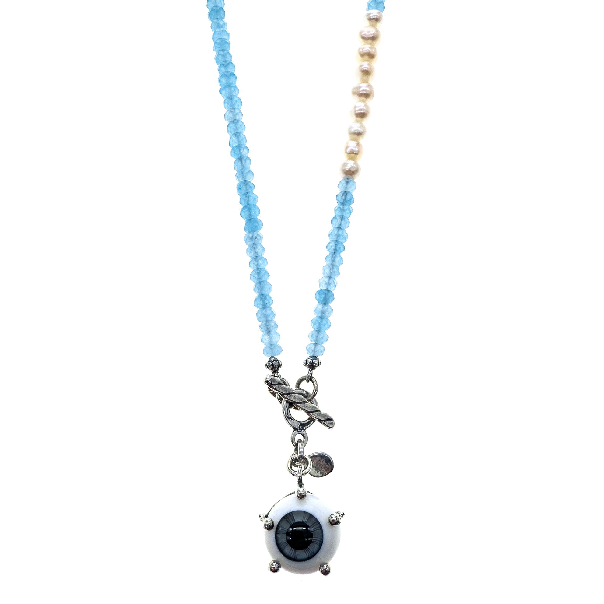 NK 25a04B eye love you Beaded blue necklace