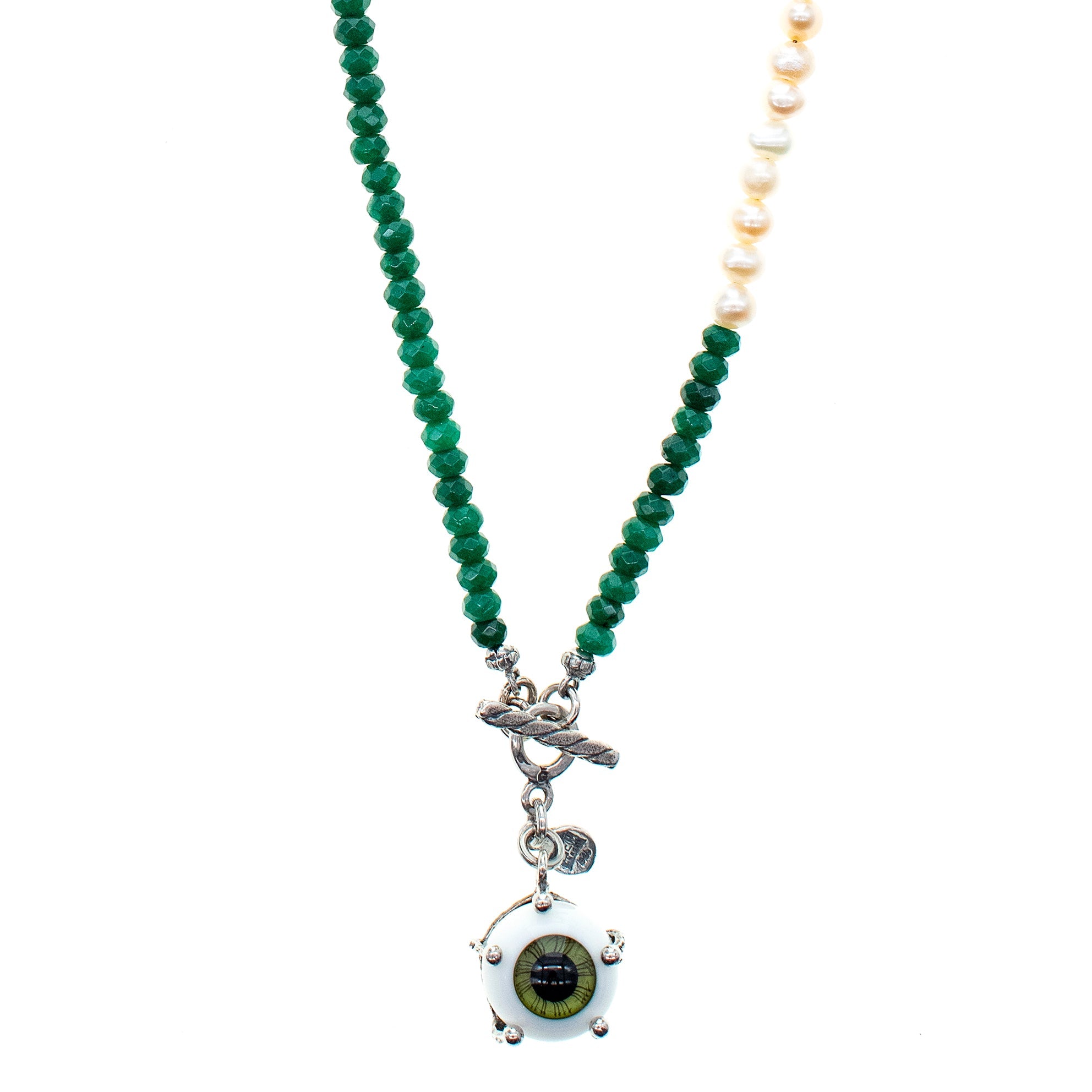 NK 25a04D eye love you Beaded green necklace