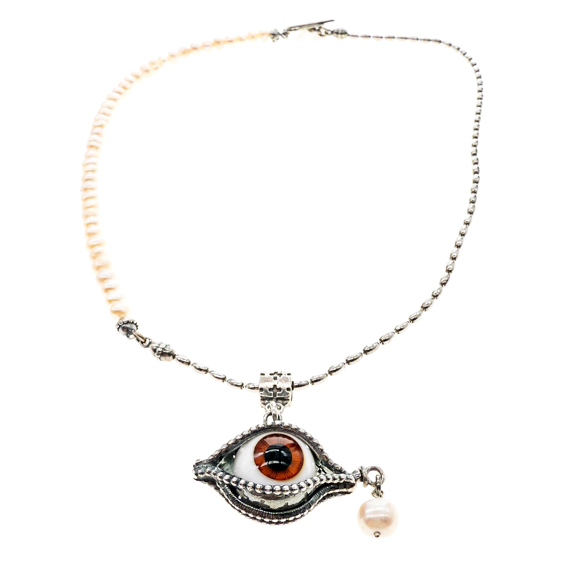 NK 25a06C eye love you brown eye pearl necklace