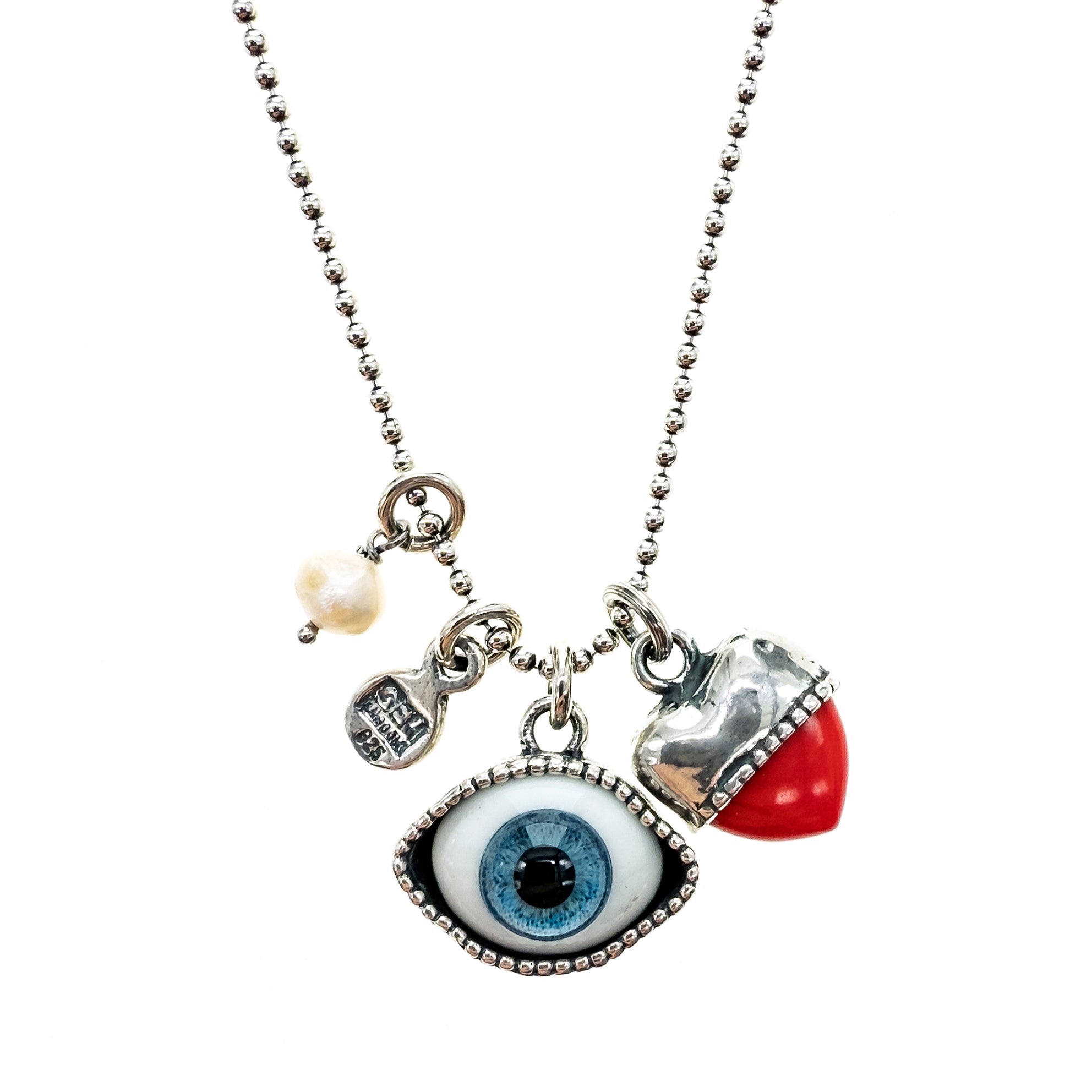 NK 25a11-SB Blue eye love you necklace short