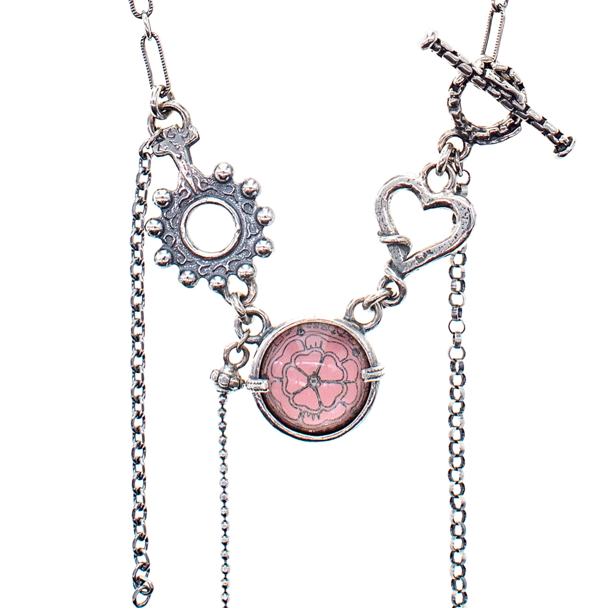 NK 25e14A Pink Intaglio Fringe Necklace