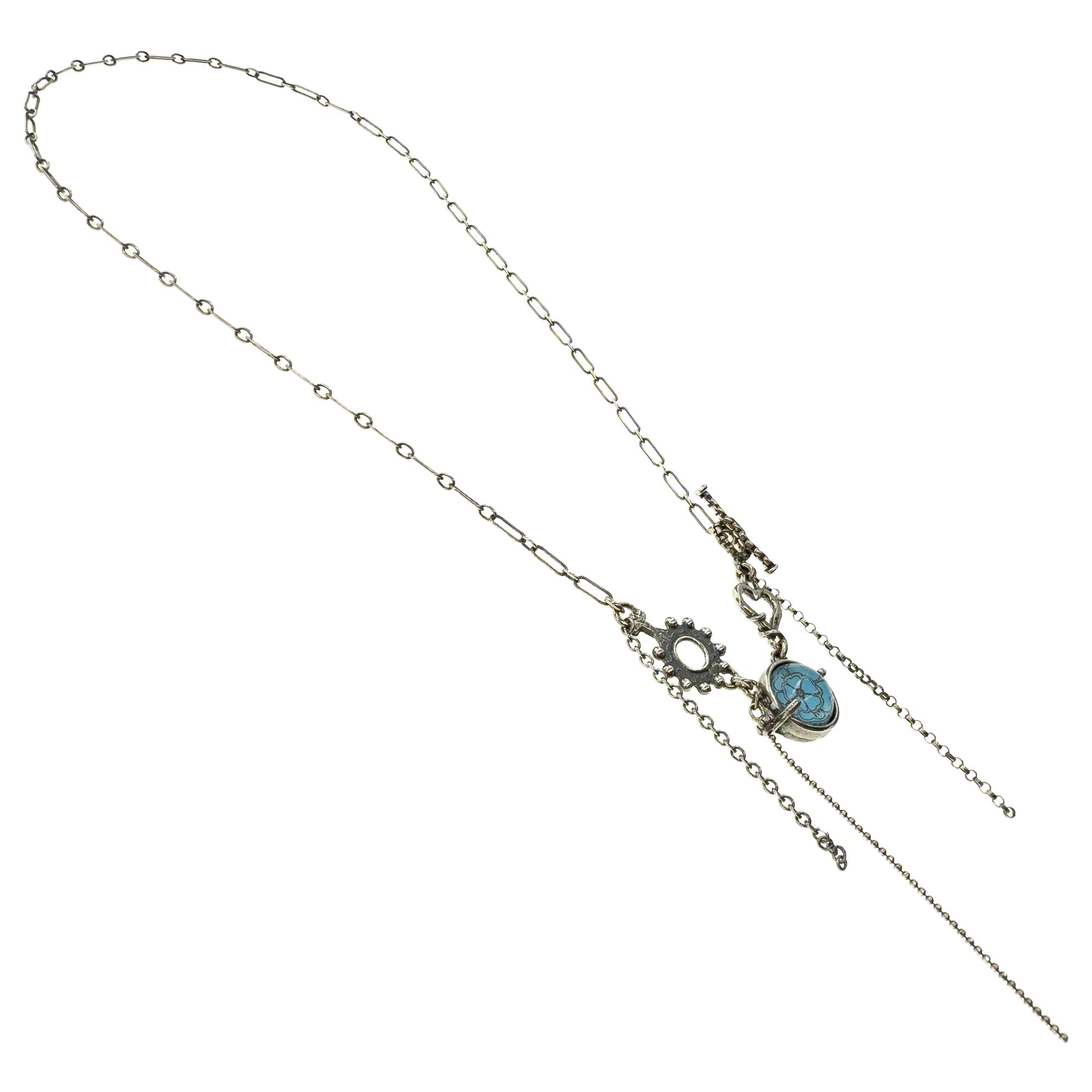 NK 25e14B Blue Intaglio Fringe Necklace