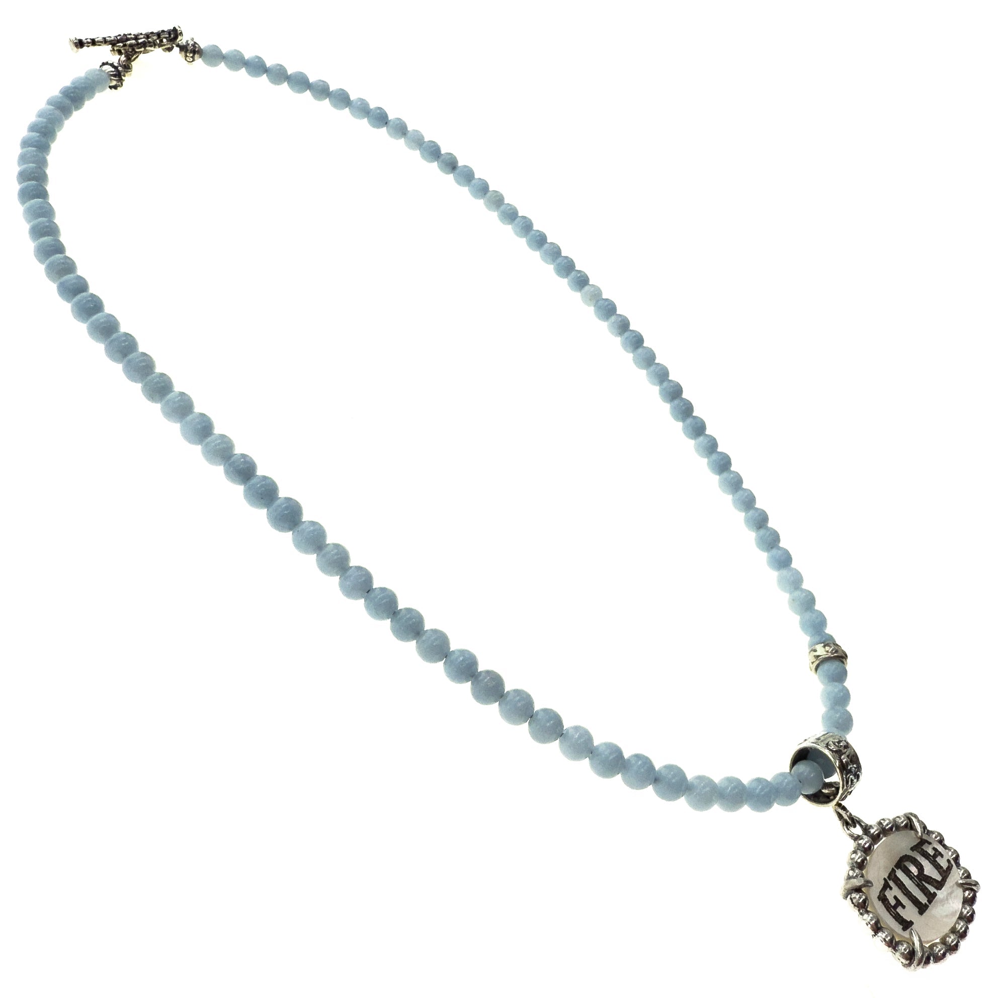 NK 25e15A Blue Fire / Desire Beaded Pendant Necklace