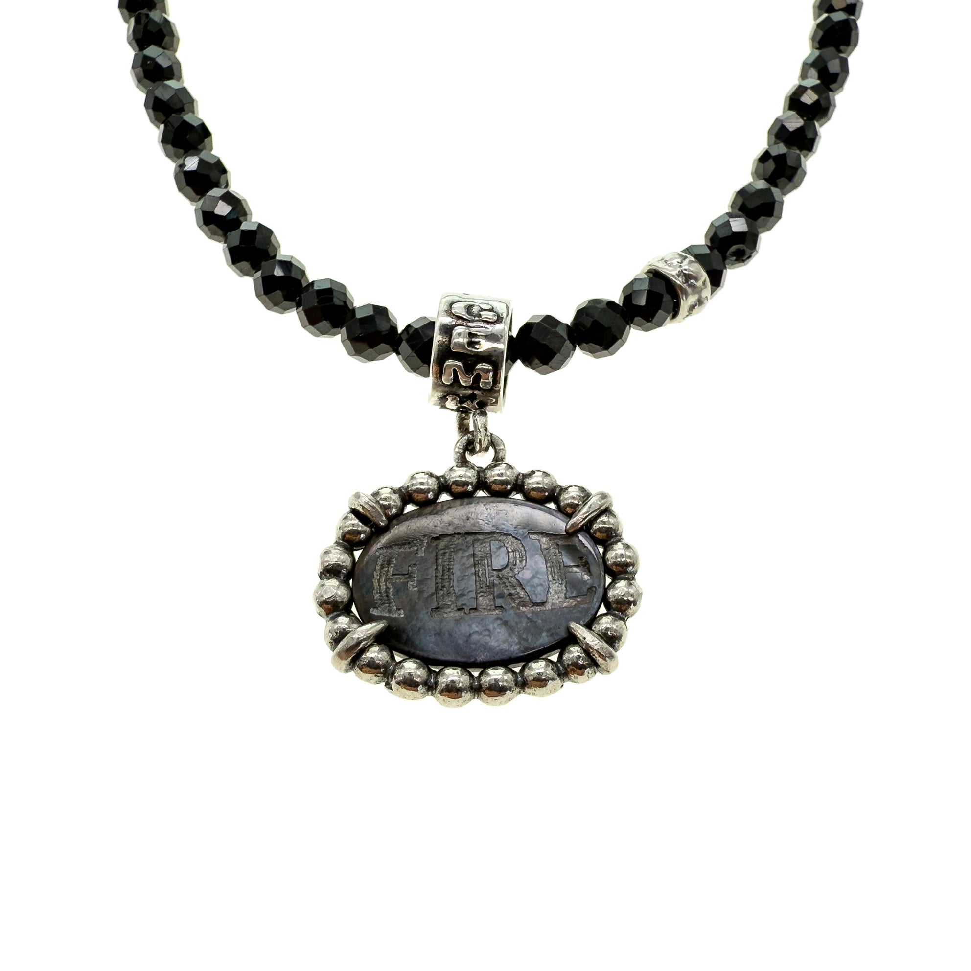 NK 25e15B Black Fire / Desire Beaded Pendant Necklace