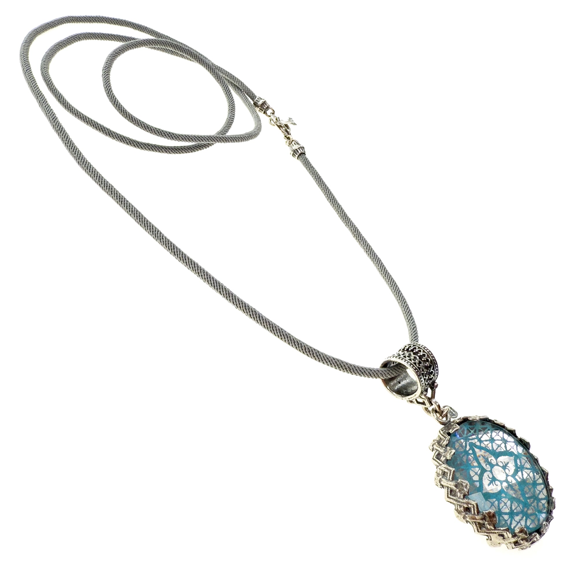 NK 25e16B Blue Mirrored Pendant Necklace