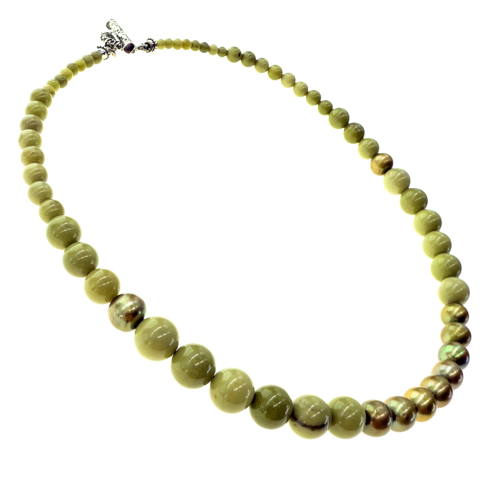 NK 25e28 Matcha Green Agate Pearl Necklace
