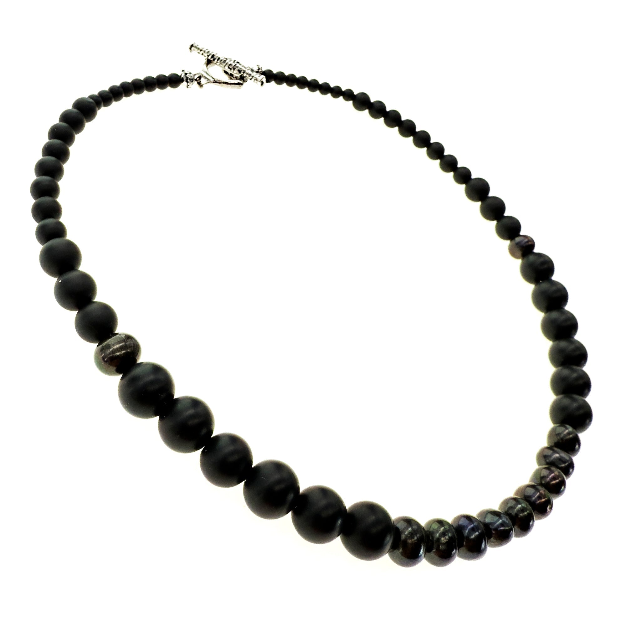 NK 25e29 Matte Onyx Black Pearl Necklace