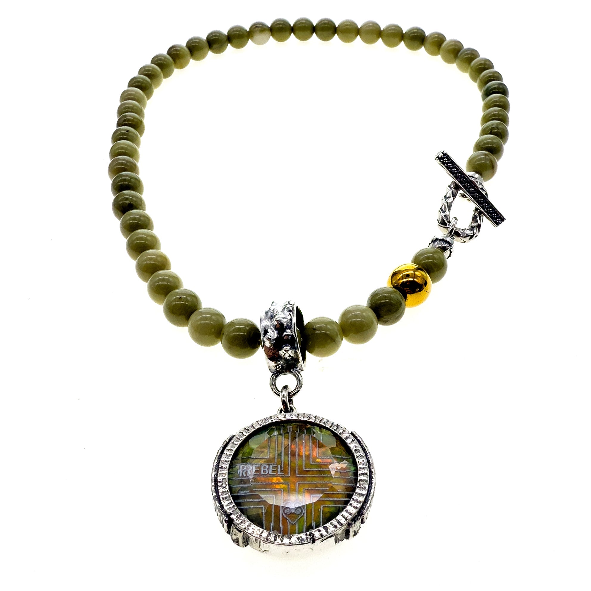 NK 25f01A Rebel Rebel Matcha green beaded necklace