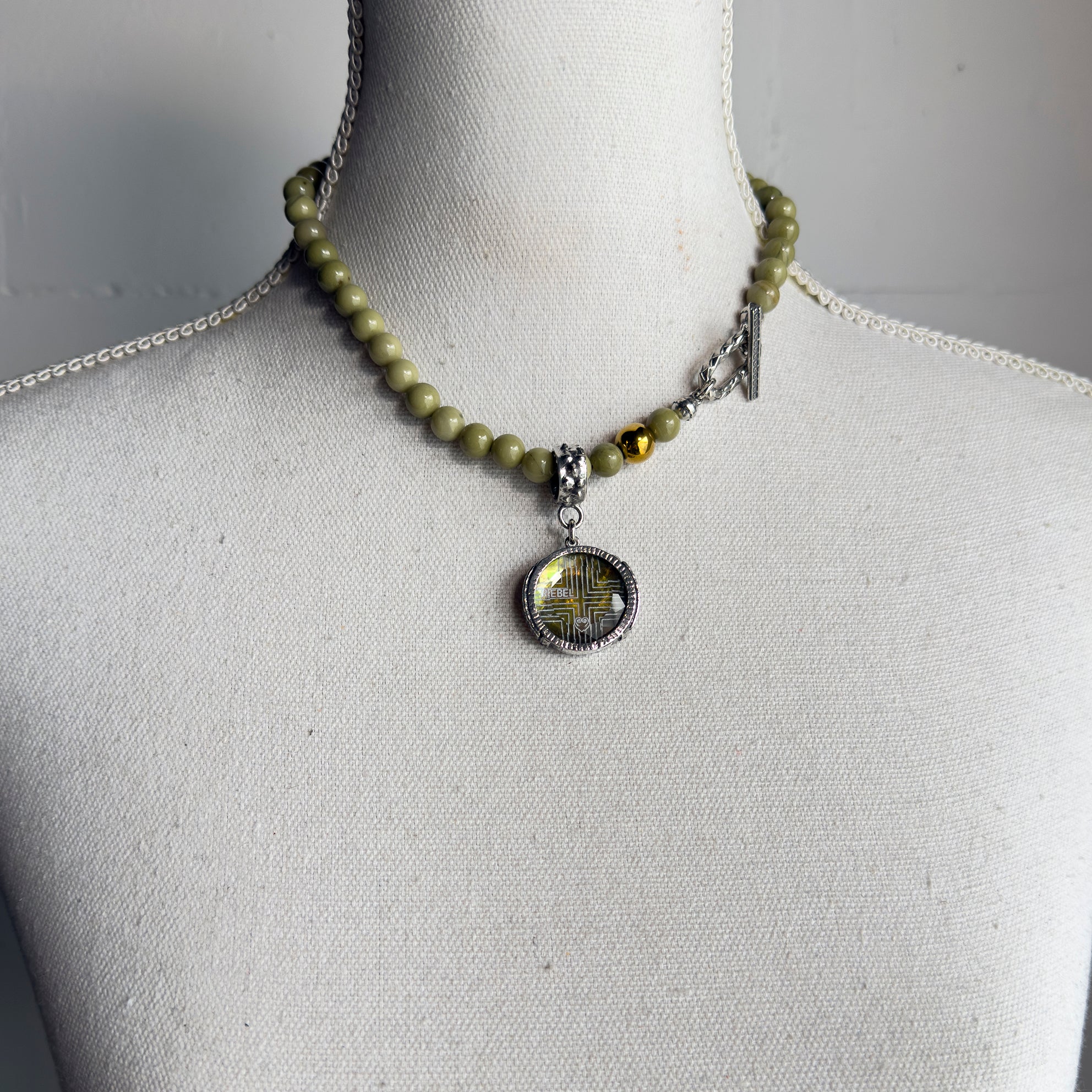 NK 25f01A Rebel Rebel Matcha green beaded necklace