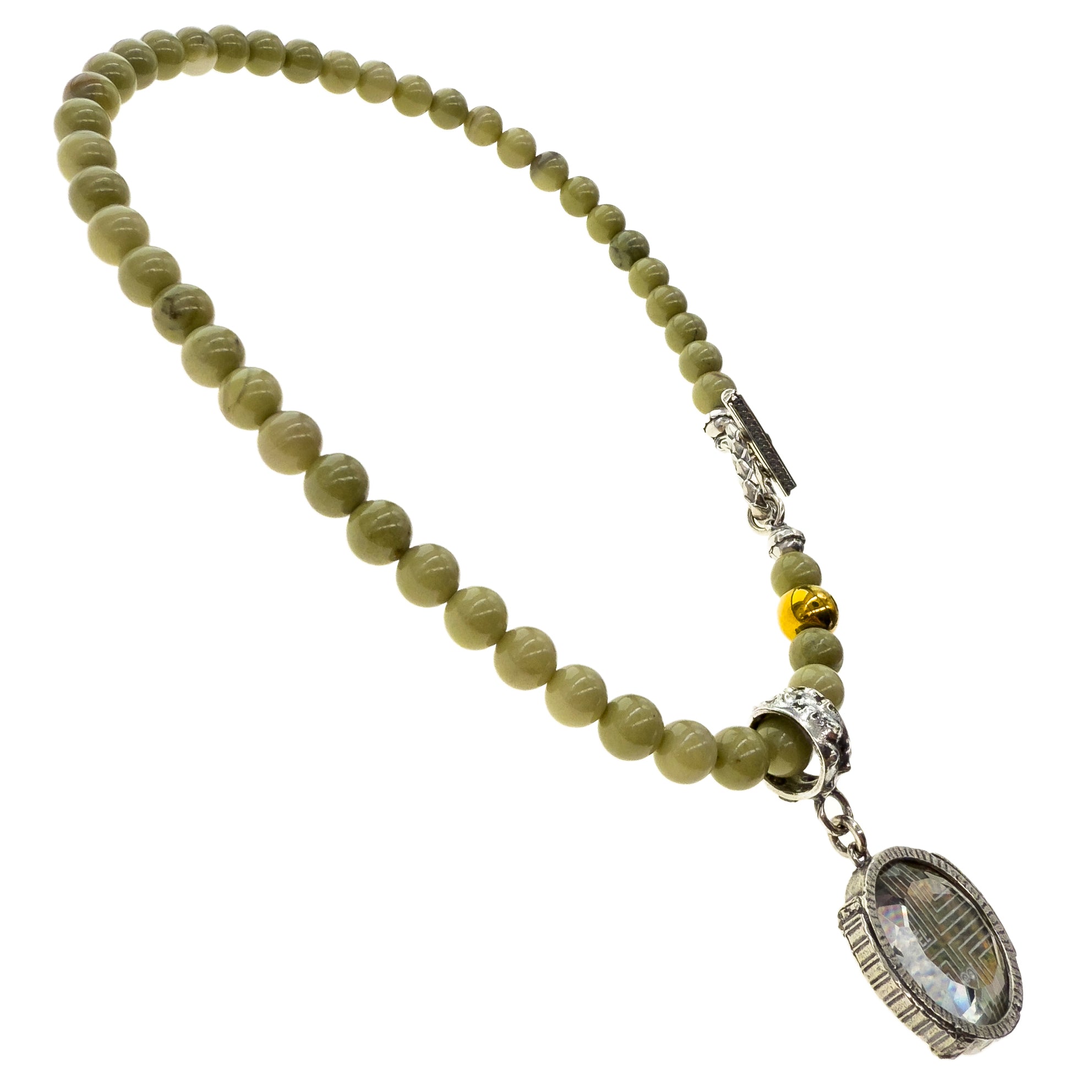 NK 25f01A Rebel Rebel Matcha green beaded necklace