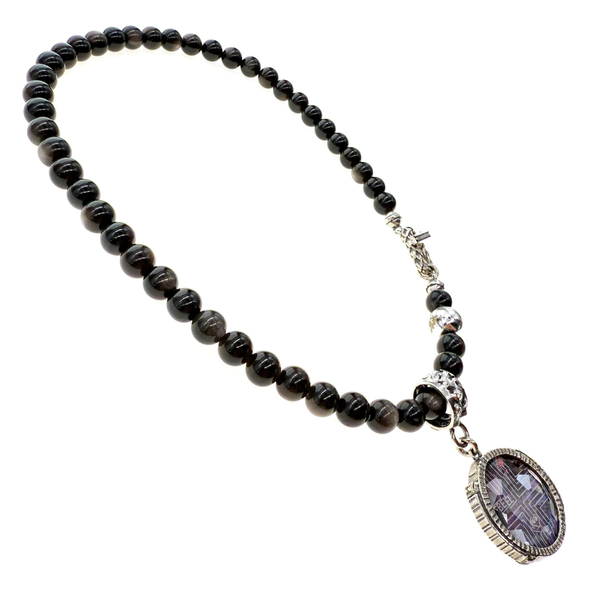 NK 25f01C Rebel Rebel Purple and Black beaded necklace