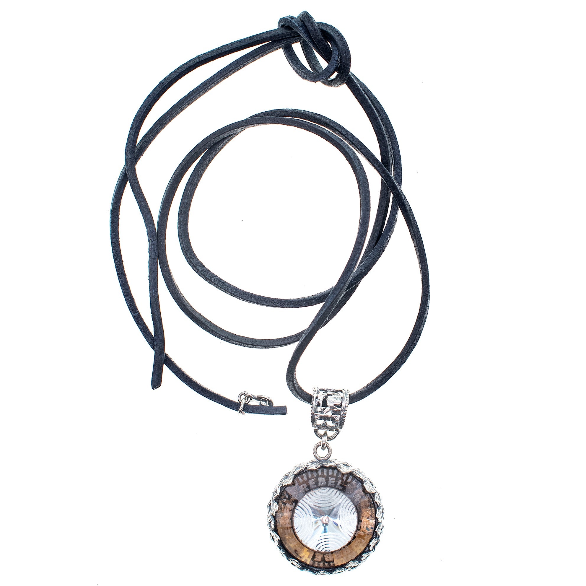 NK 25f02A Rebel Rebel Brown engraved glass crystal necklace