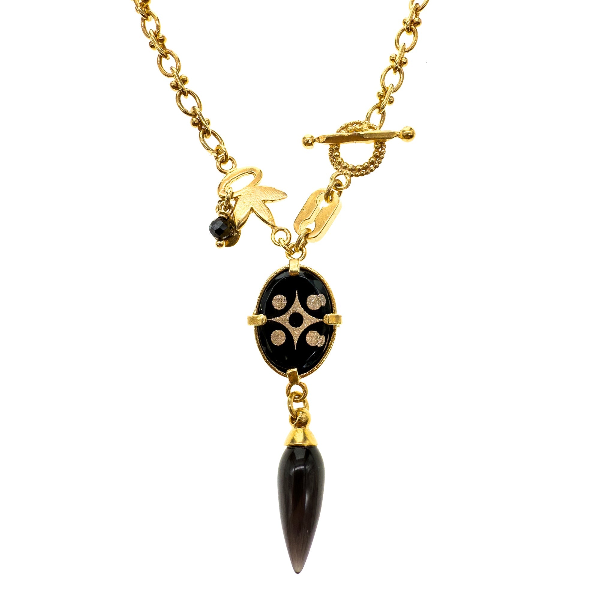 NK 25g30B black Intaglio Pendant Textured Link Necklace