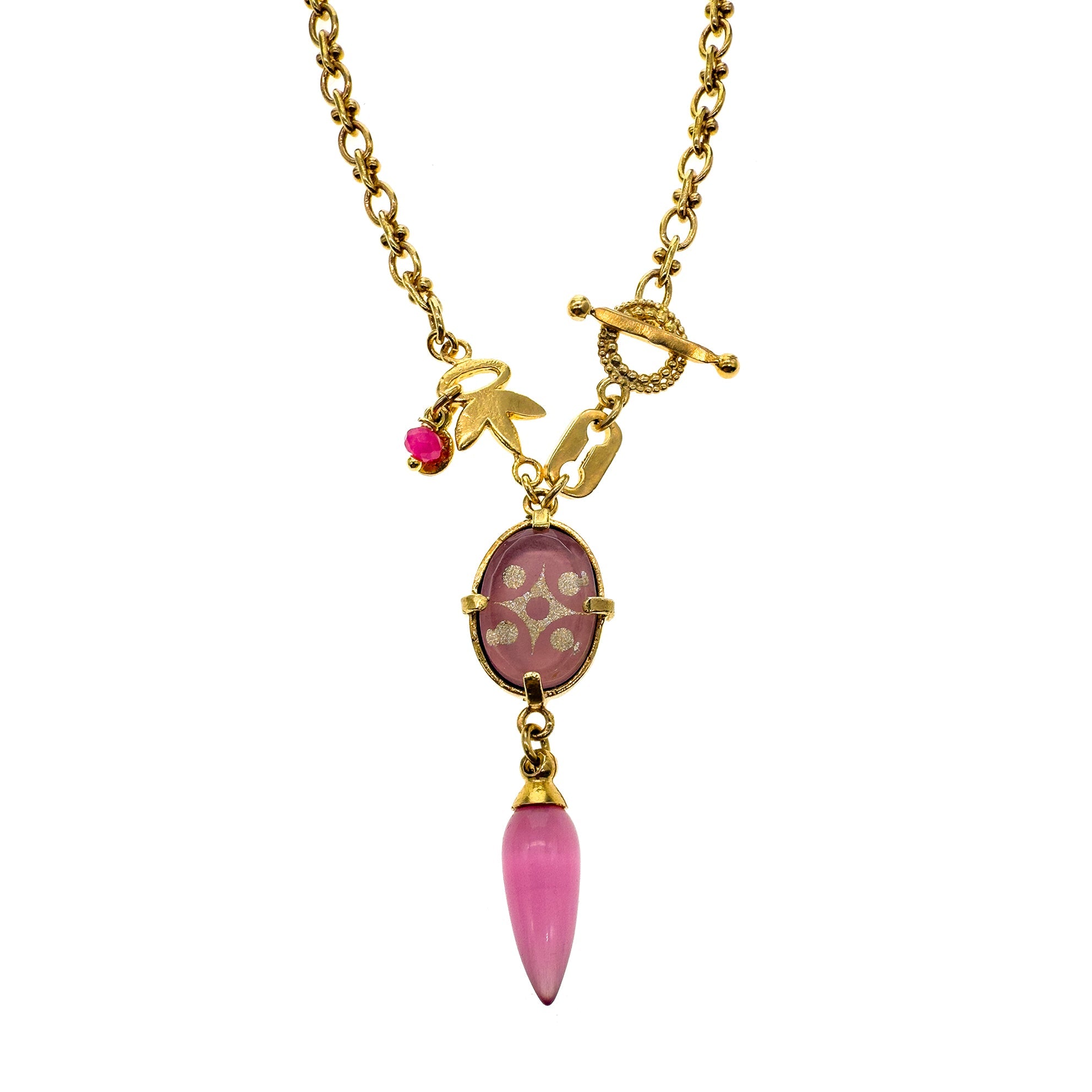 NK 25g30C pink Intaglio Pendant Textured Link Necklace