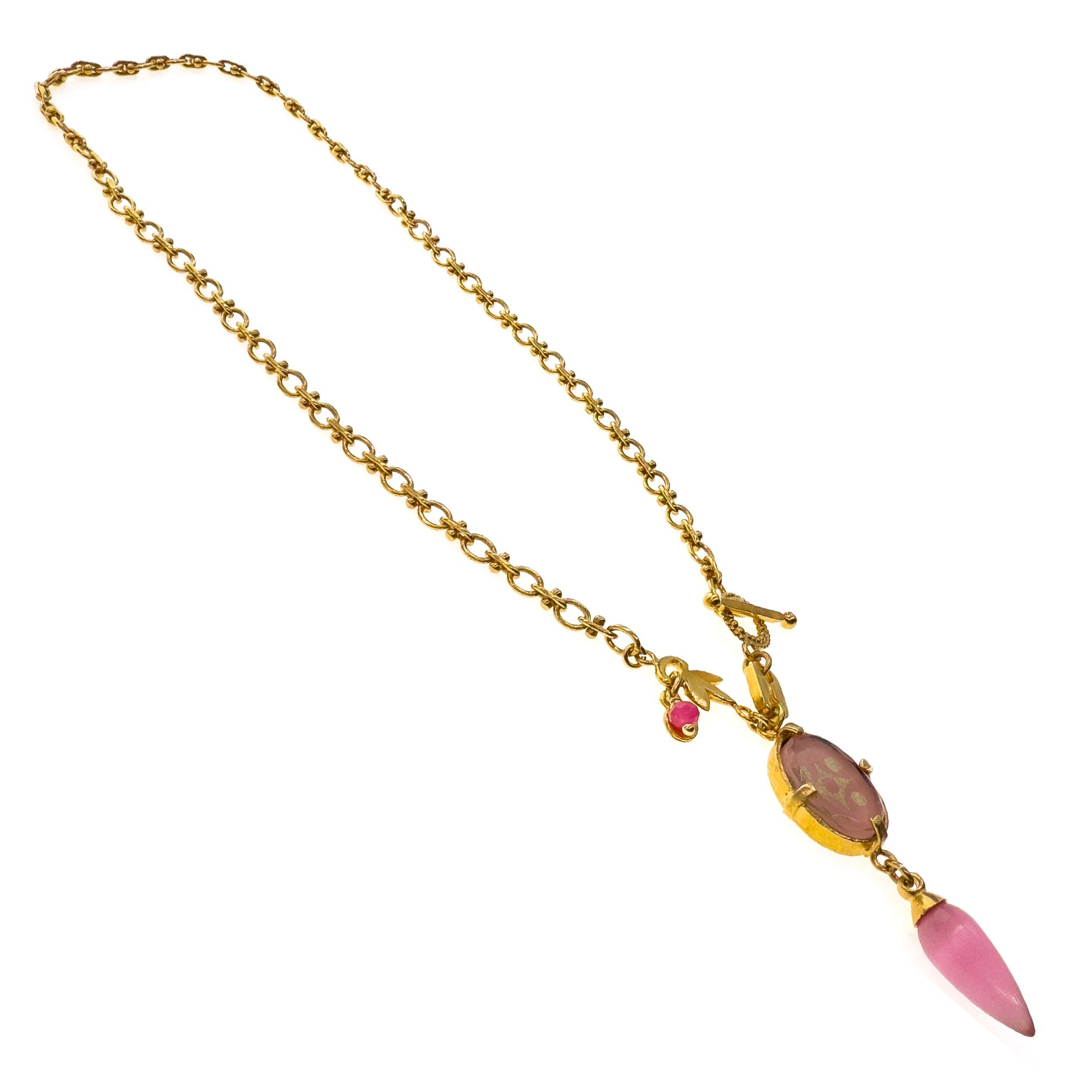 NK 25g30C pink Intaglio Pendant Textured Link Necklace