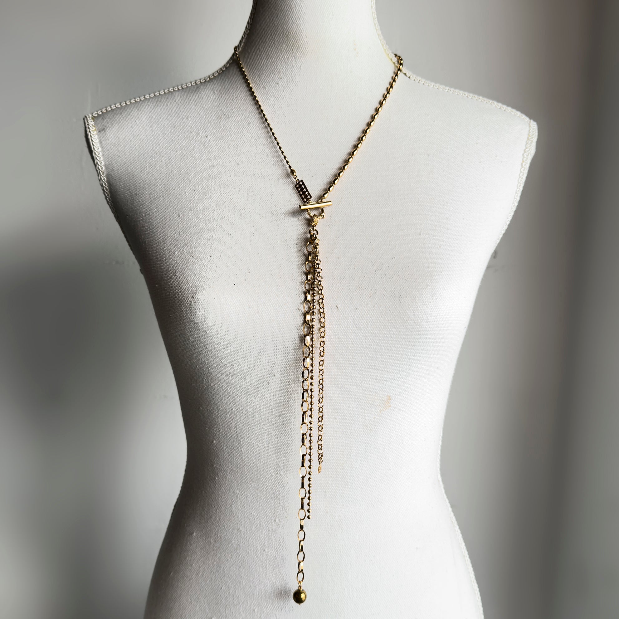 NK 25g33 Multi-Chain Lariat Statement Necklace