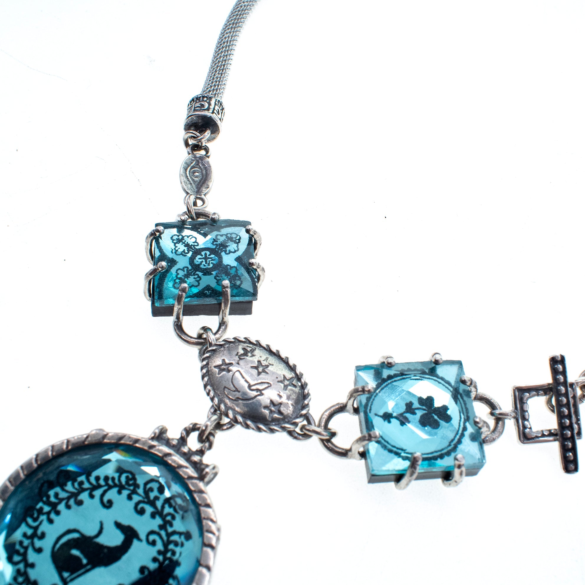 NK 26a02 Blue Intaglio Glass Mesh Chain Necklace