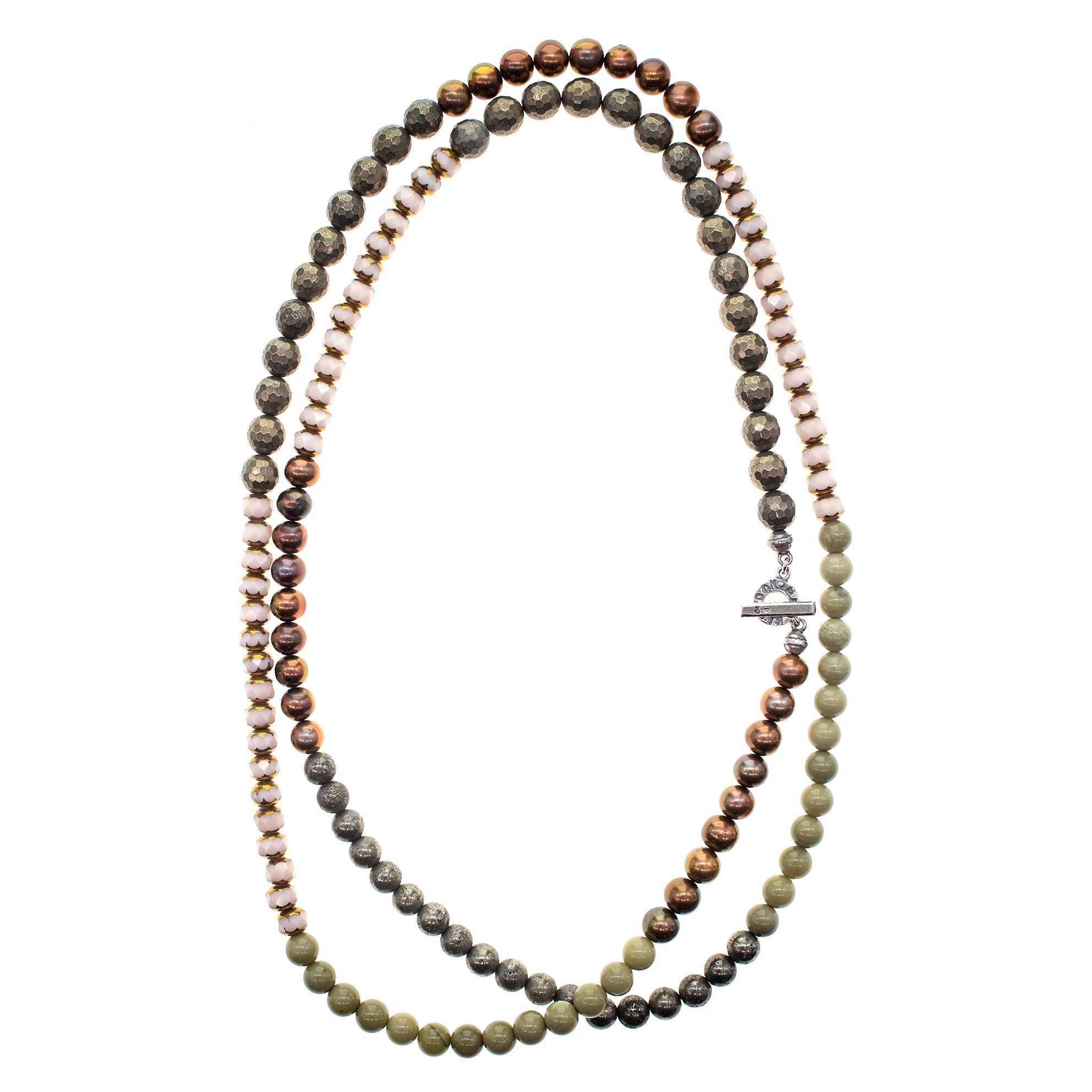 NK 26a09 Matcha Agate & Pyrite Extra Long Necklace