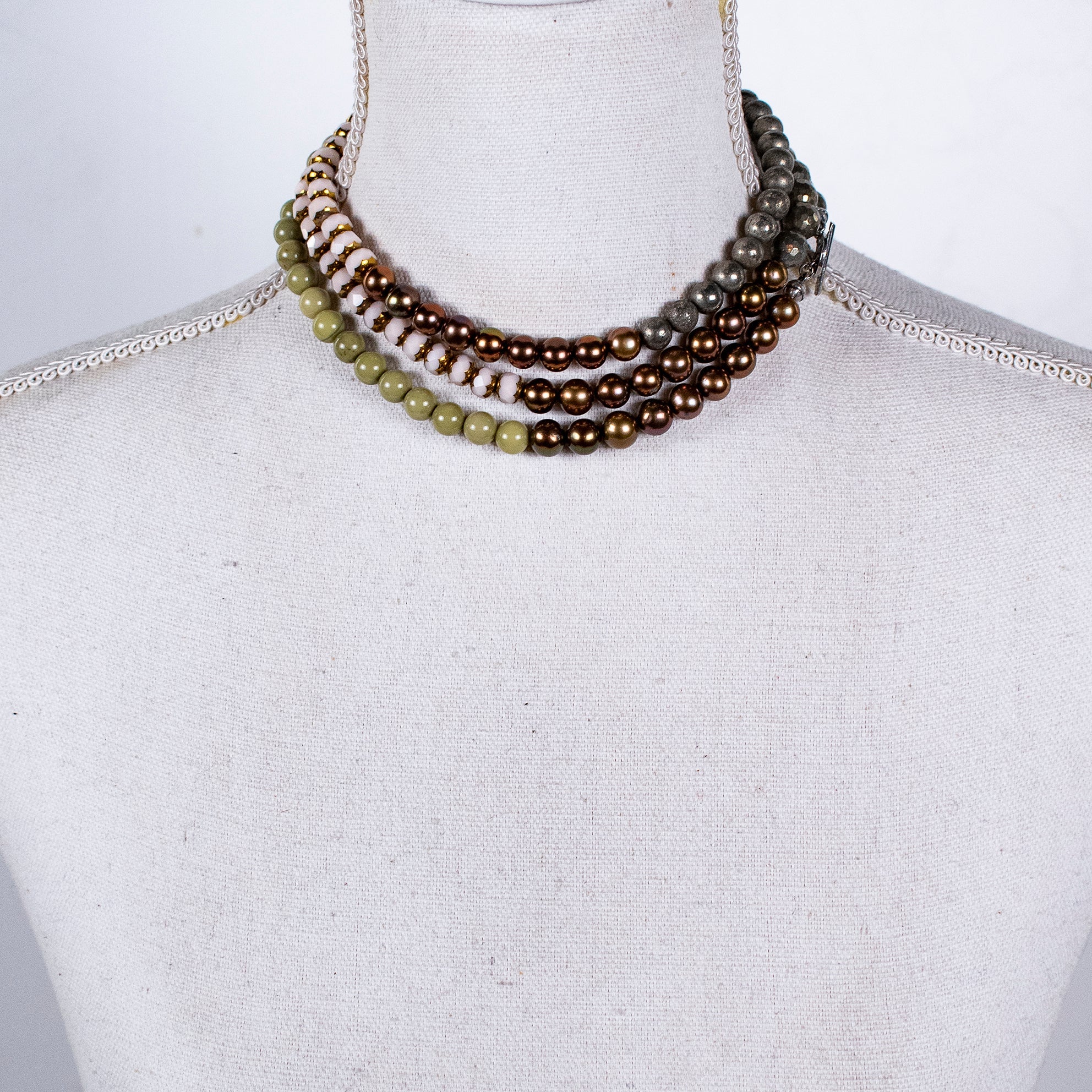 NK 26a09 Matcha Agate & Pyrite Extra Long Necklace