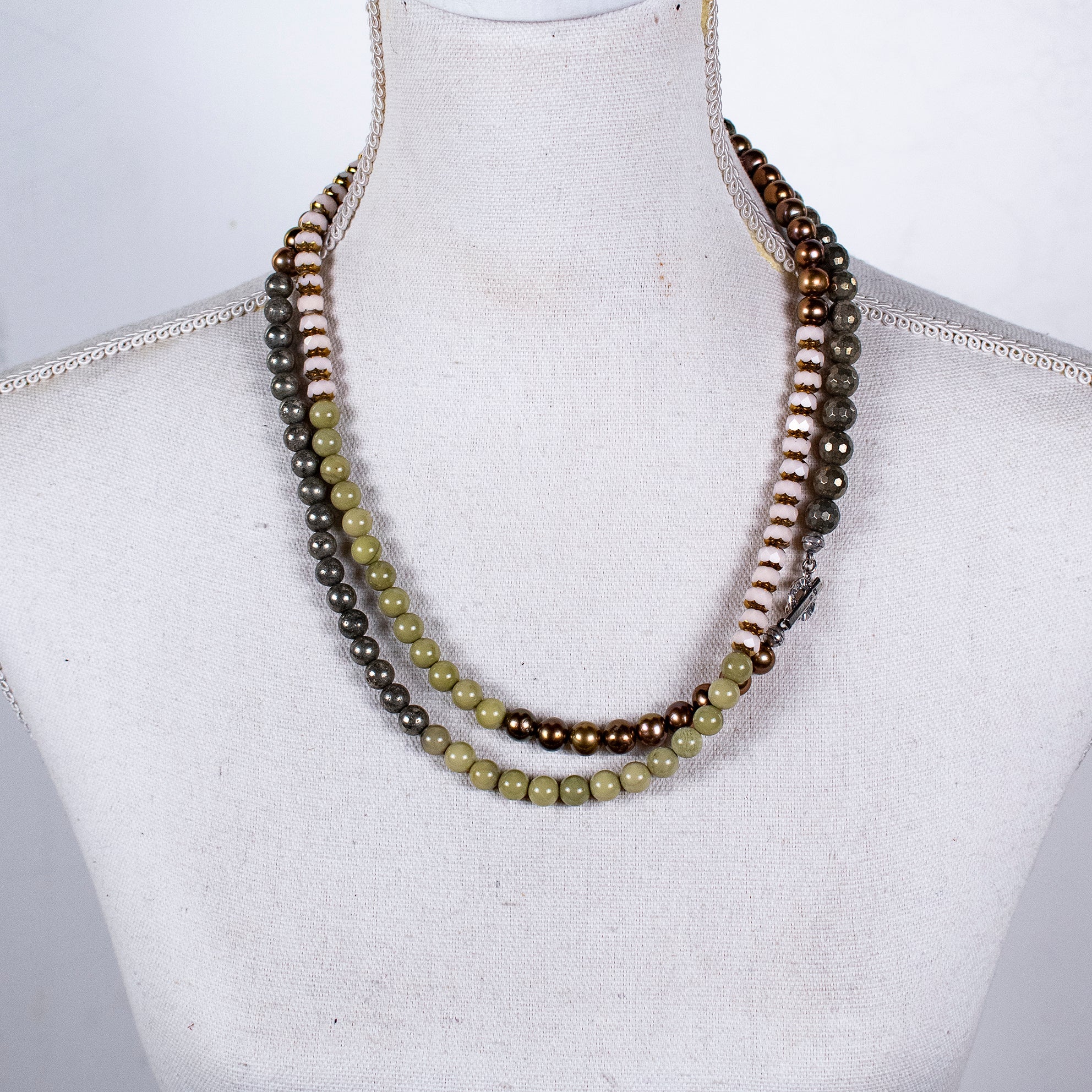 NK 26a09 Matcha Agate & Pyrite Extra Long Necklace