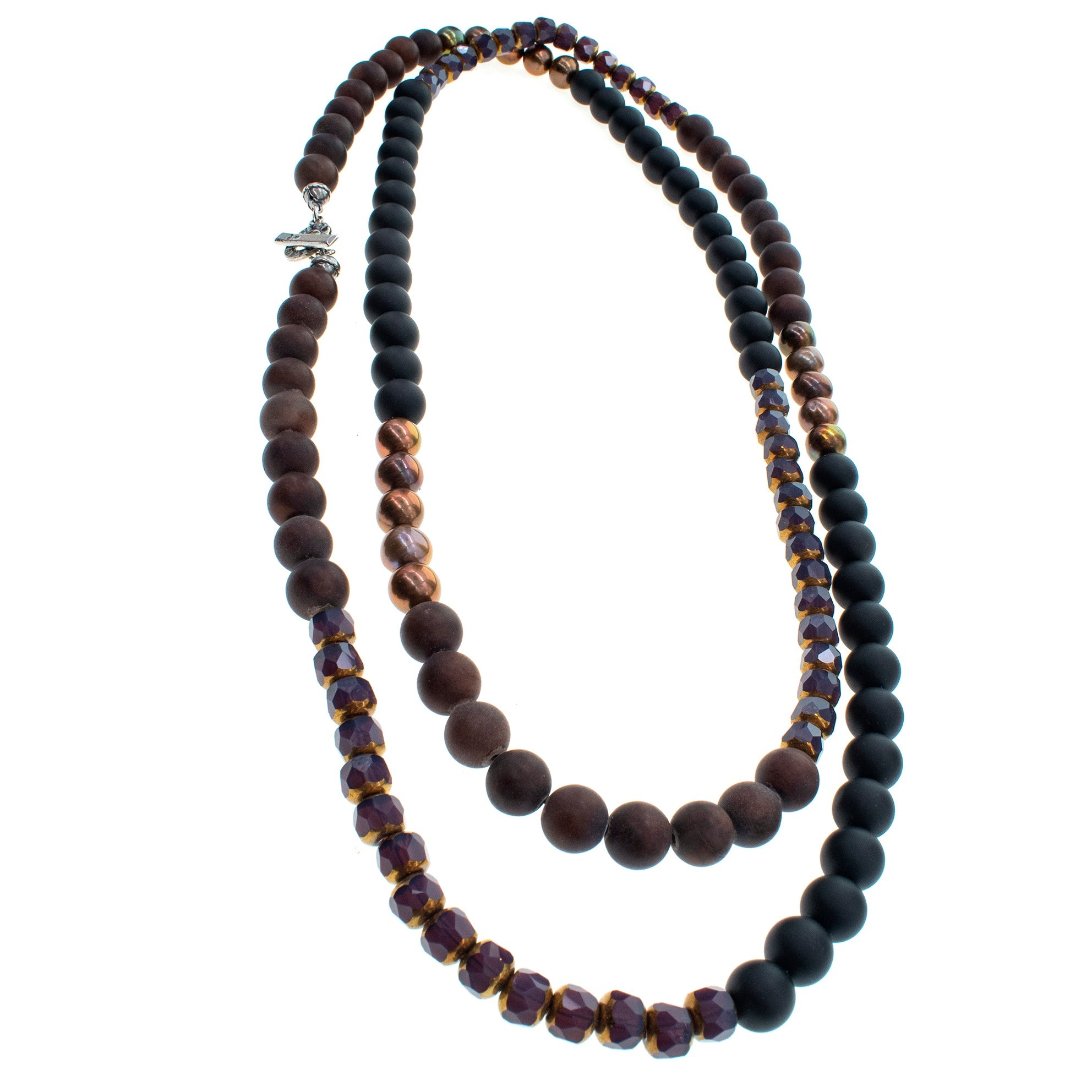 NK 26a10 Mashan Jade & Black Matte Onyx Extra Long Necklace