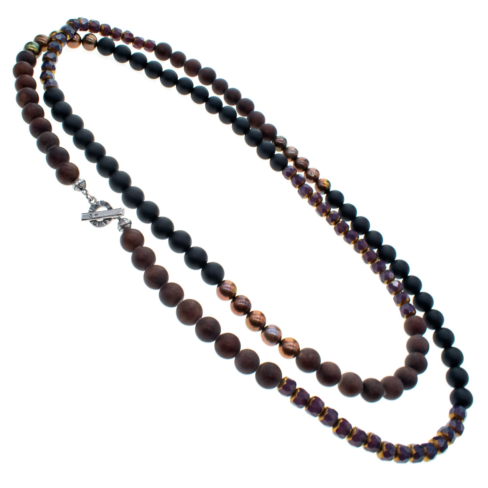 NK 26a10 Mashan Jade & Black Matte Onyx Extra Long Necklace