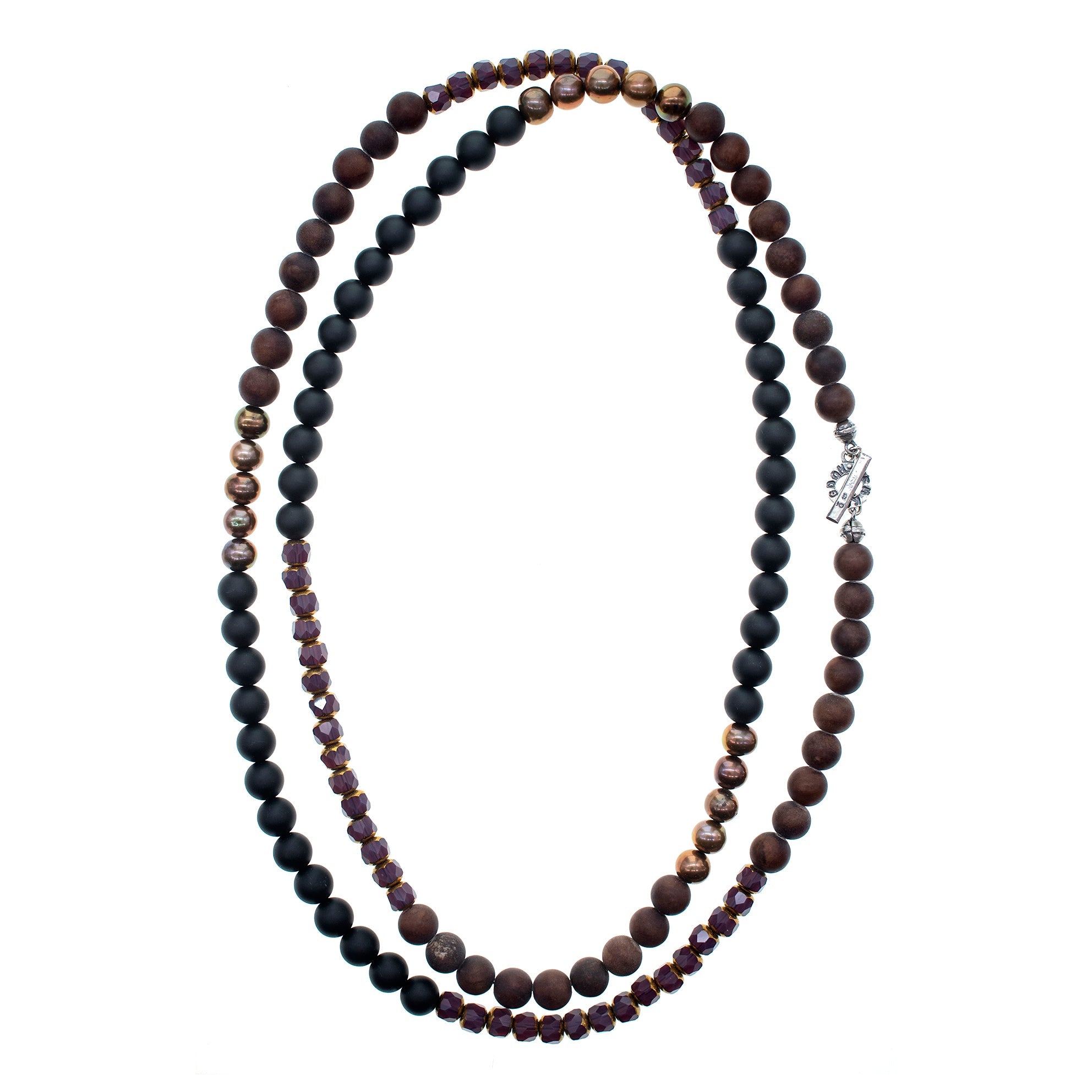 NK 26a10 Mashan Jade & Black Matte Onyx Extra Long Necklace