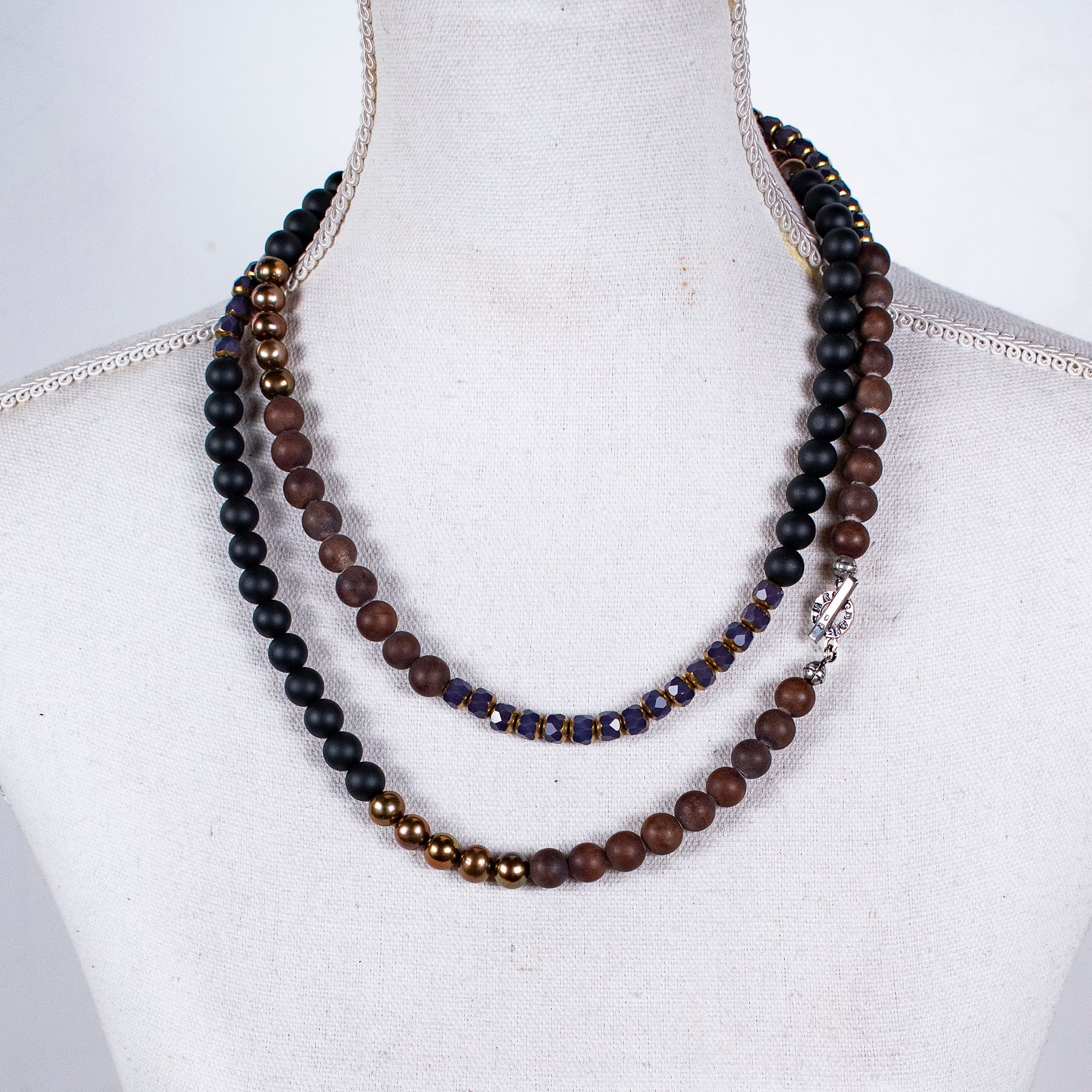 NK 26a10 Mashan Jade & Black Matte Onyx Extra Long Necklace