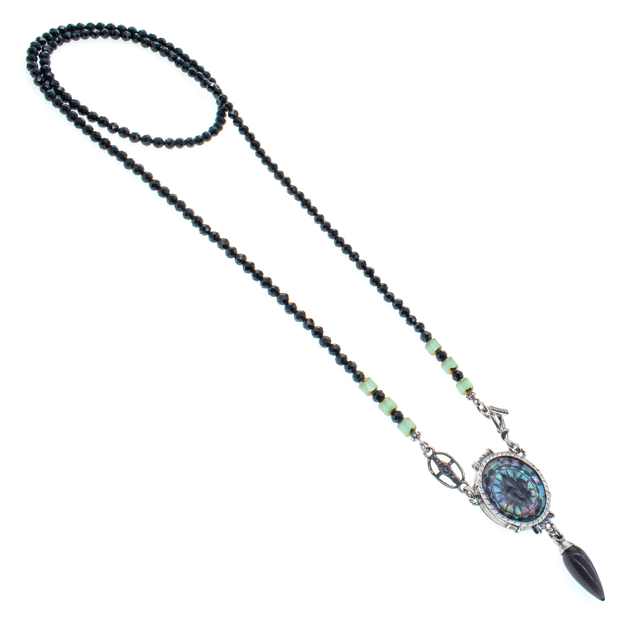 NK 26a12 Fleur-de-Lis Resin And Black Spinel Long Necklace