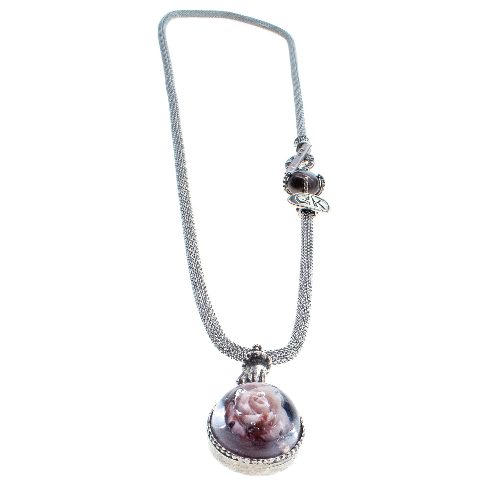 NK 26a16 Resin Rose Mesh Necklace