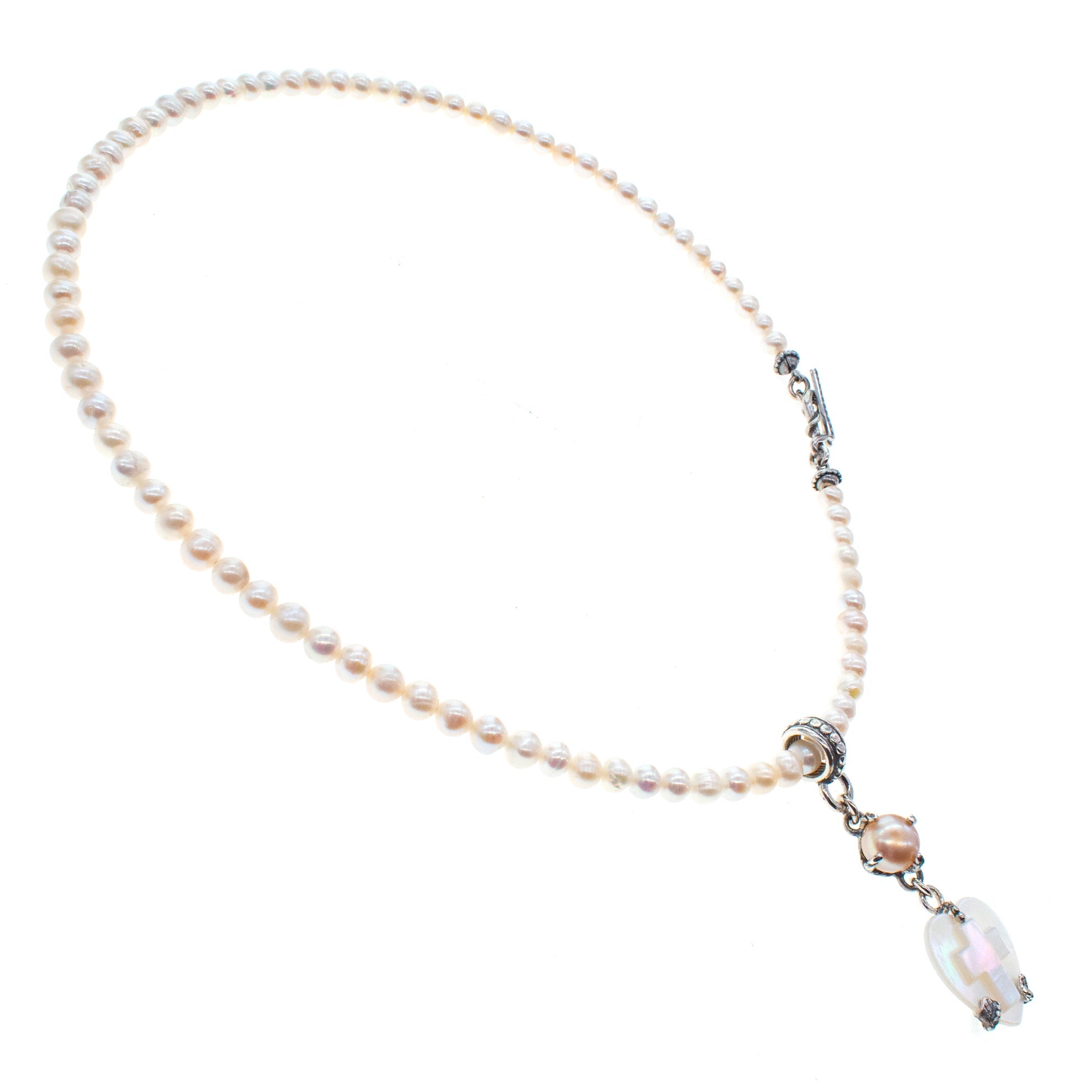 NK 26a18A White Mother of Pearl Heart & Pearl Necklace