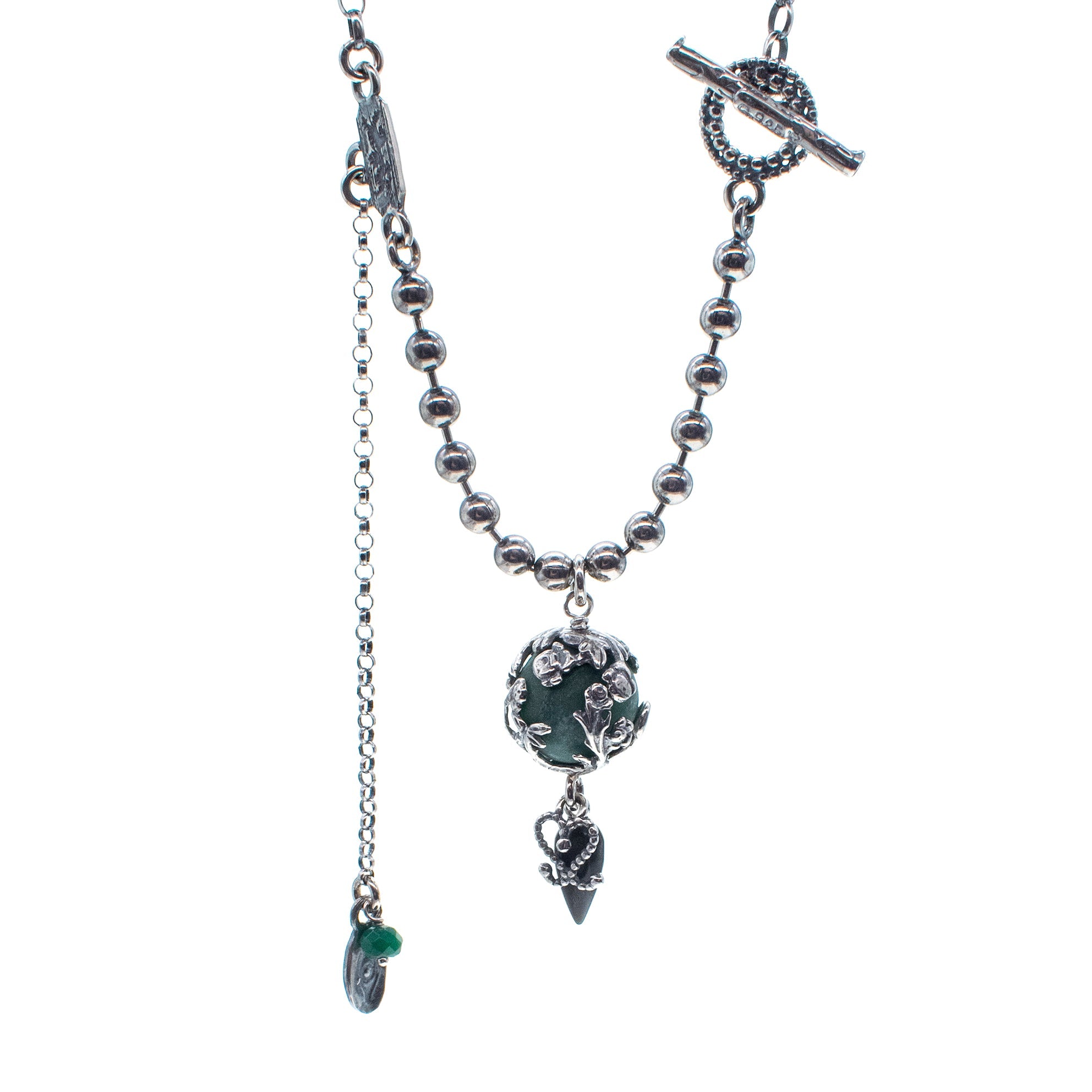 NK 26a22 Green Jade Bead Pendant Necklace