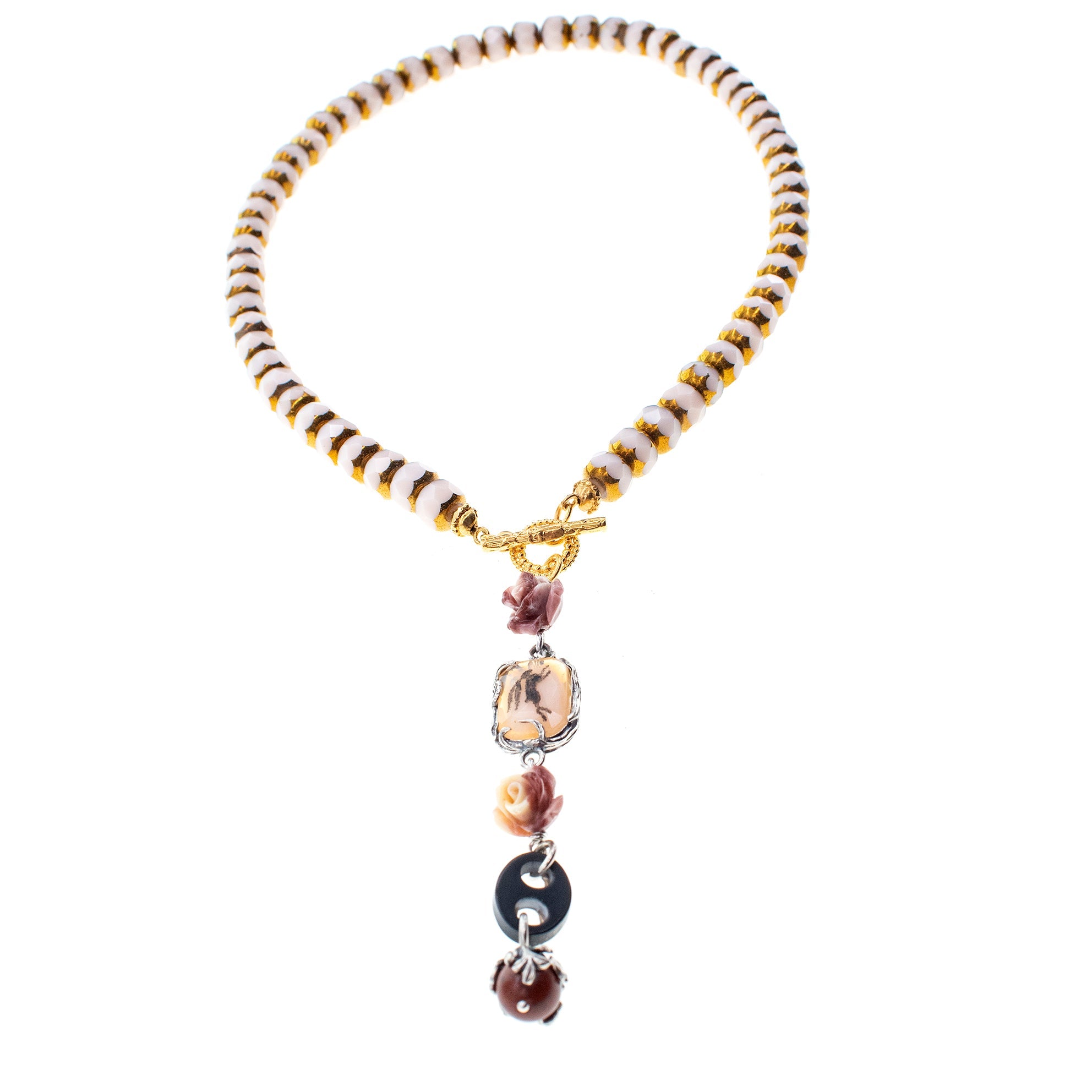 NK 26a23 Vintage Glass Bead Lariat Necklace