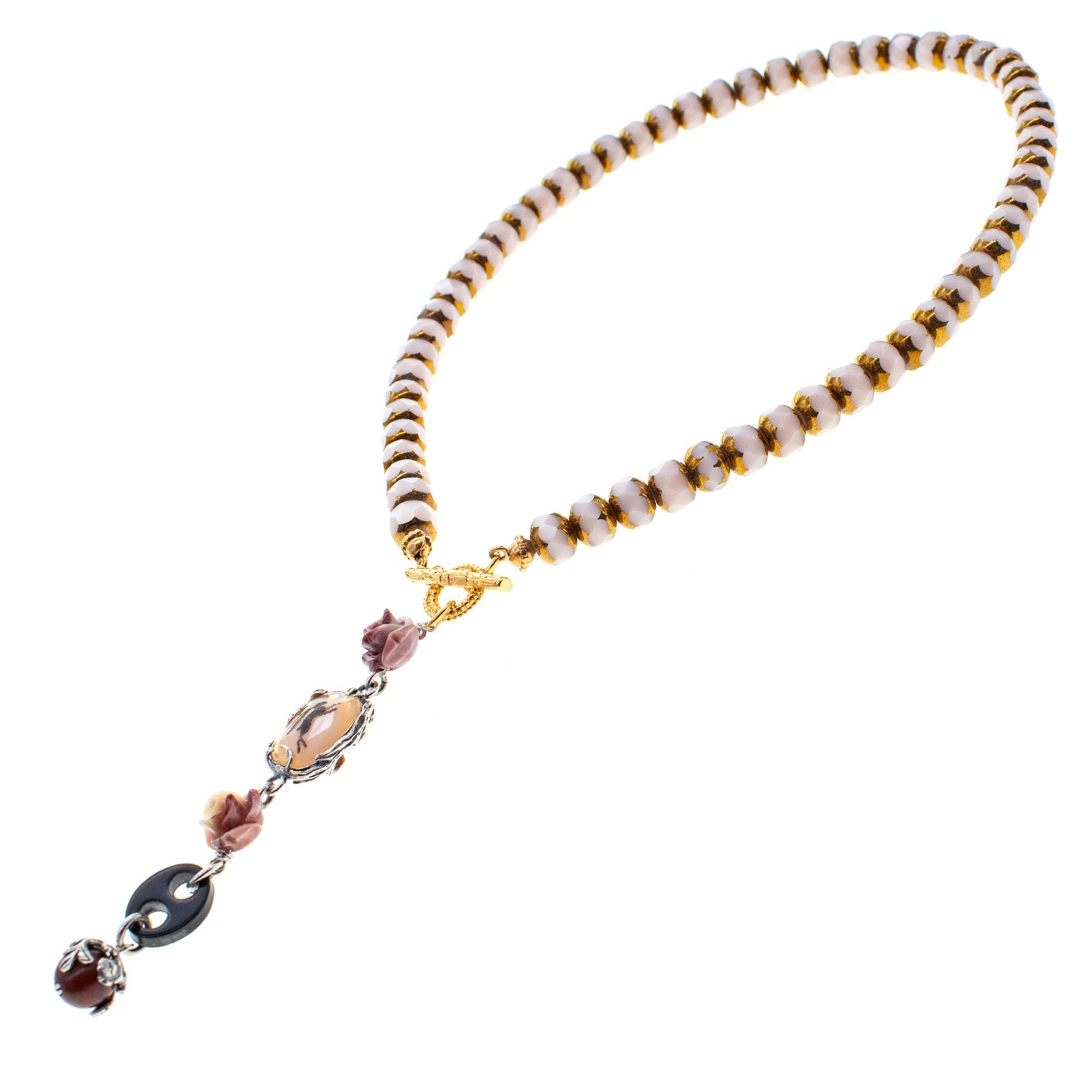 NK 26a23 Vintage Glass Bead Lariat Necklace