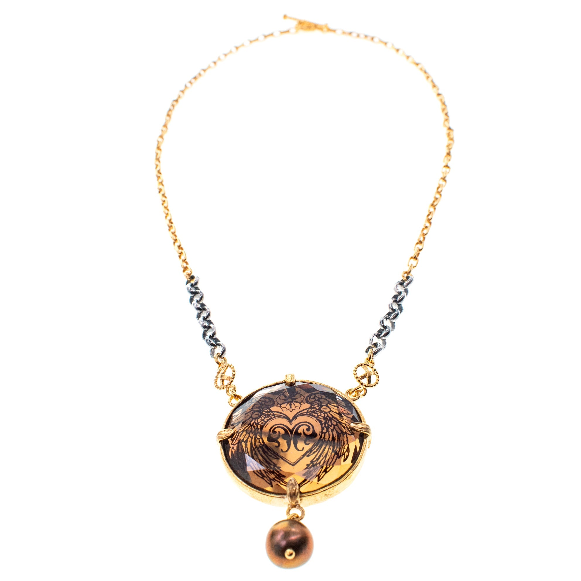 NK 26a27 Brown Vintage Glass "Heart" Necklace