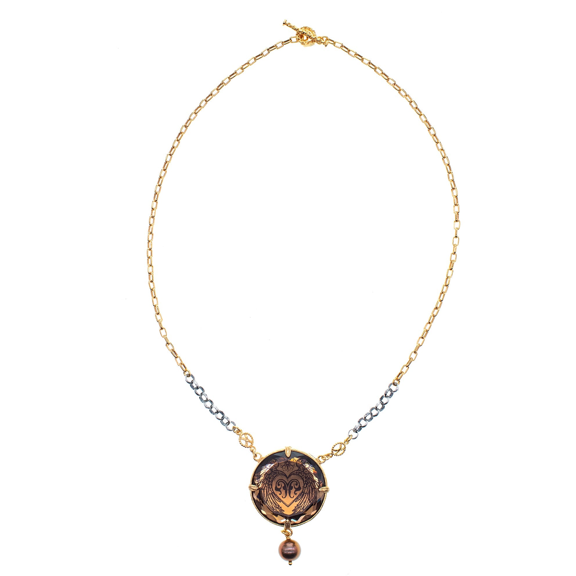NK 26a27 Brown Vintage Glass "Heart" Necklace