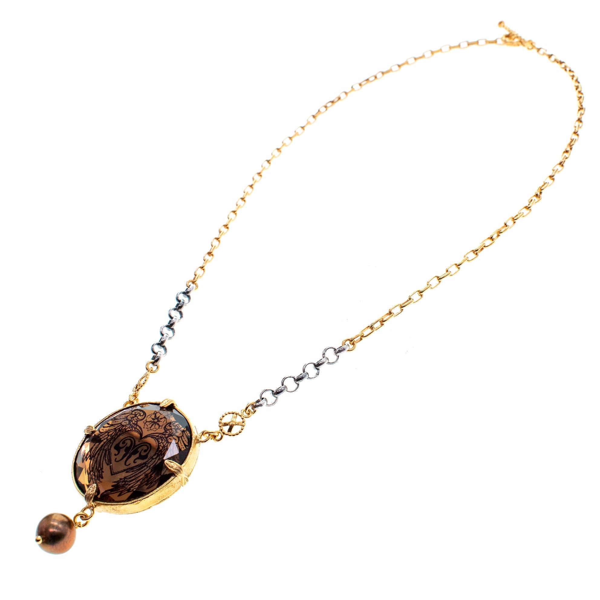 NK 26a27 Brown Vintage Glass "Heart" Necklace