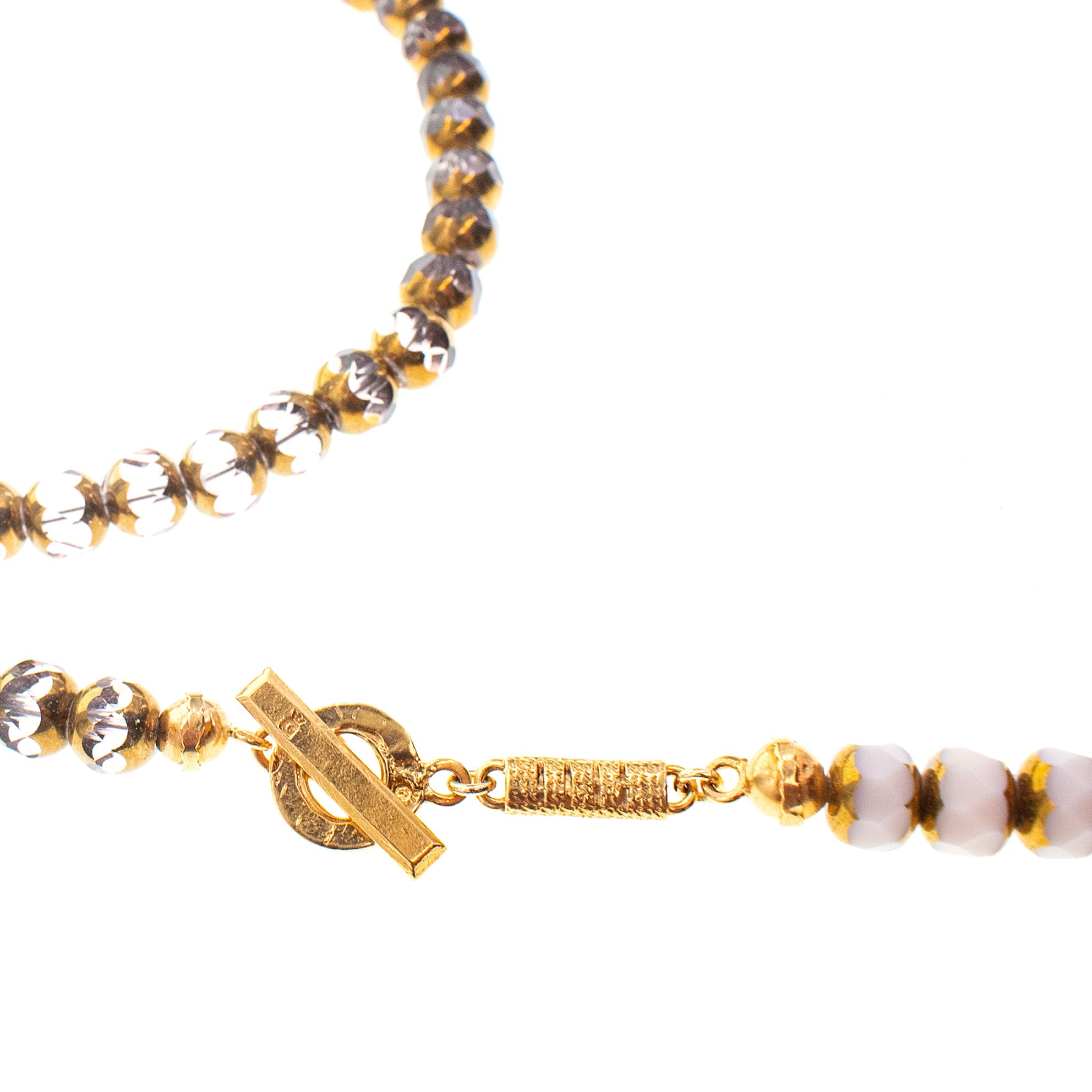 NK 26g05 white and gold Vintage Glass Bead Necklace