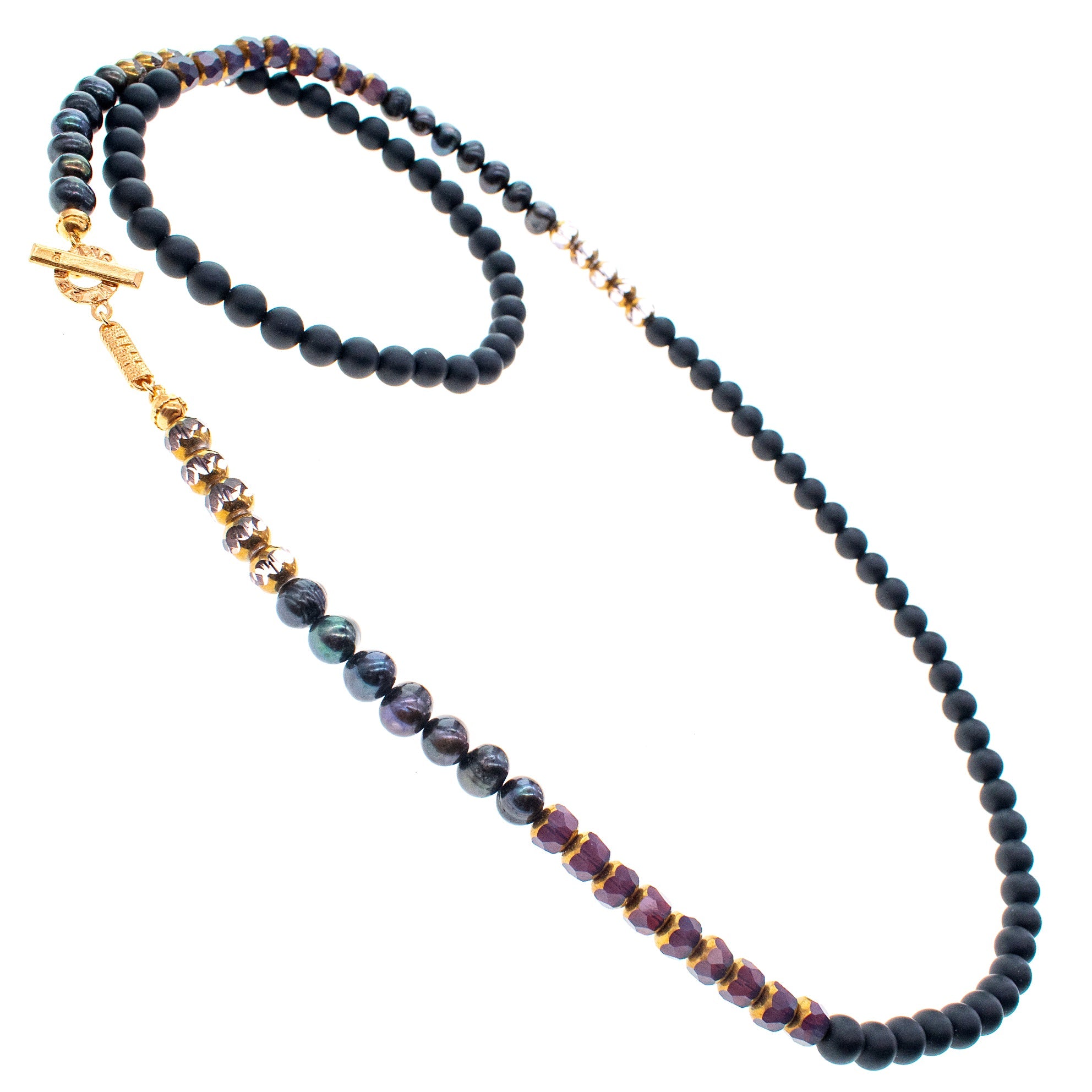 NK 26g06 black and purple Multi-Bead Long Necklace