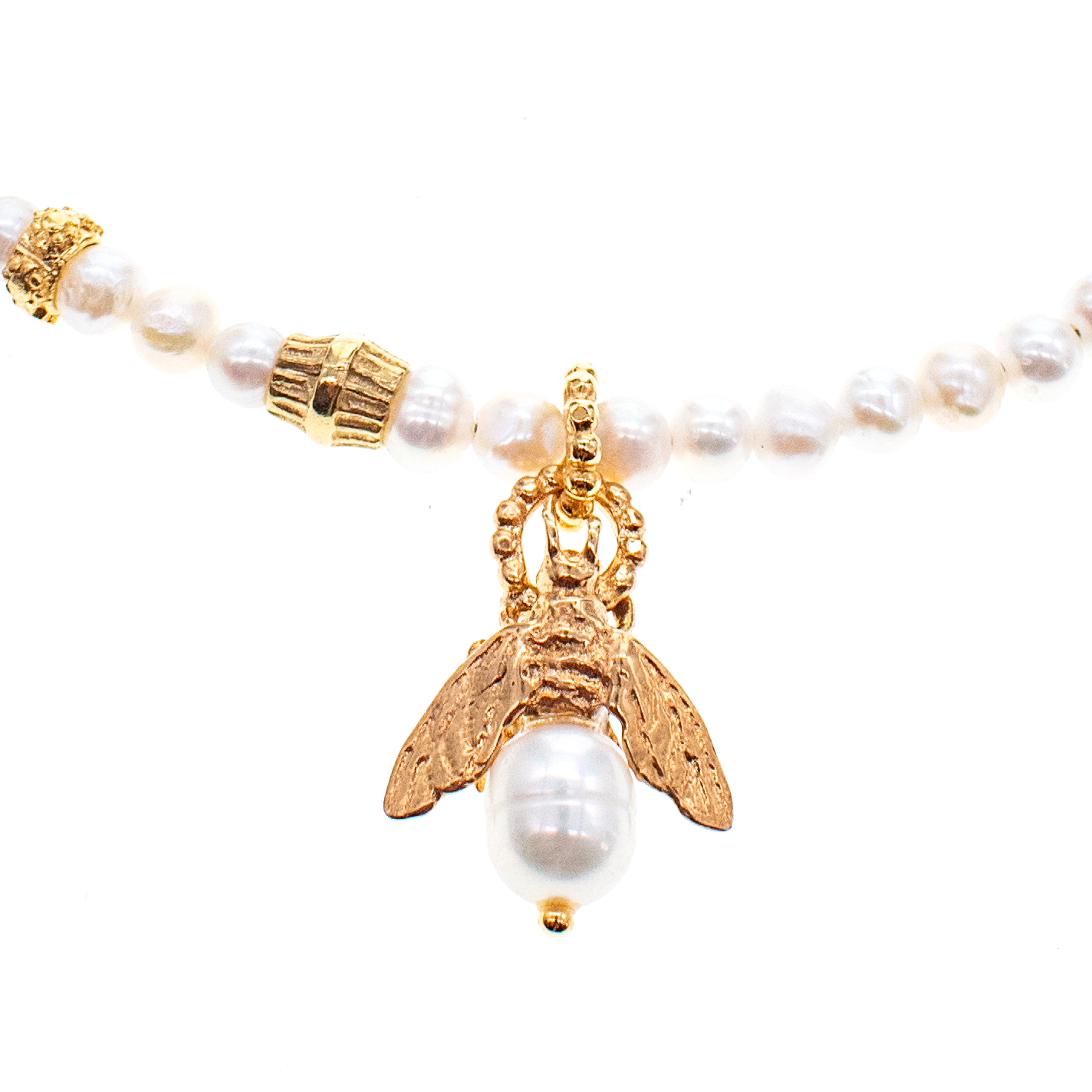 NK 26g09 white pearl "bee my honey" necklace