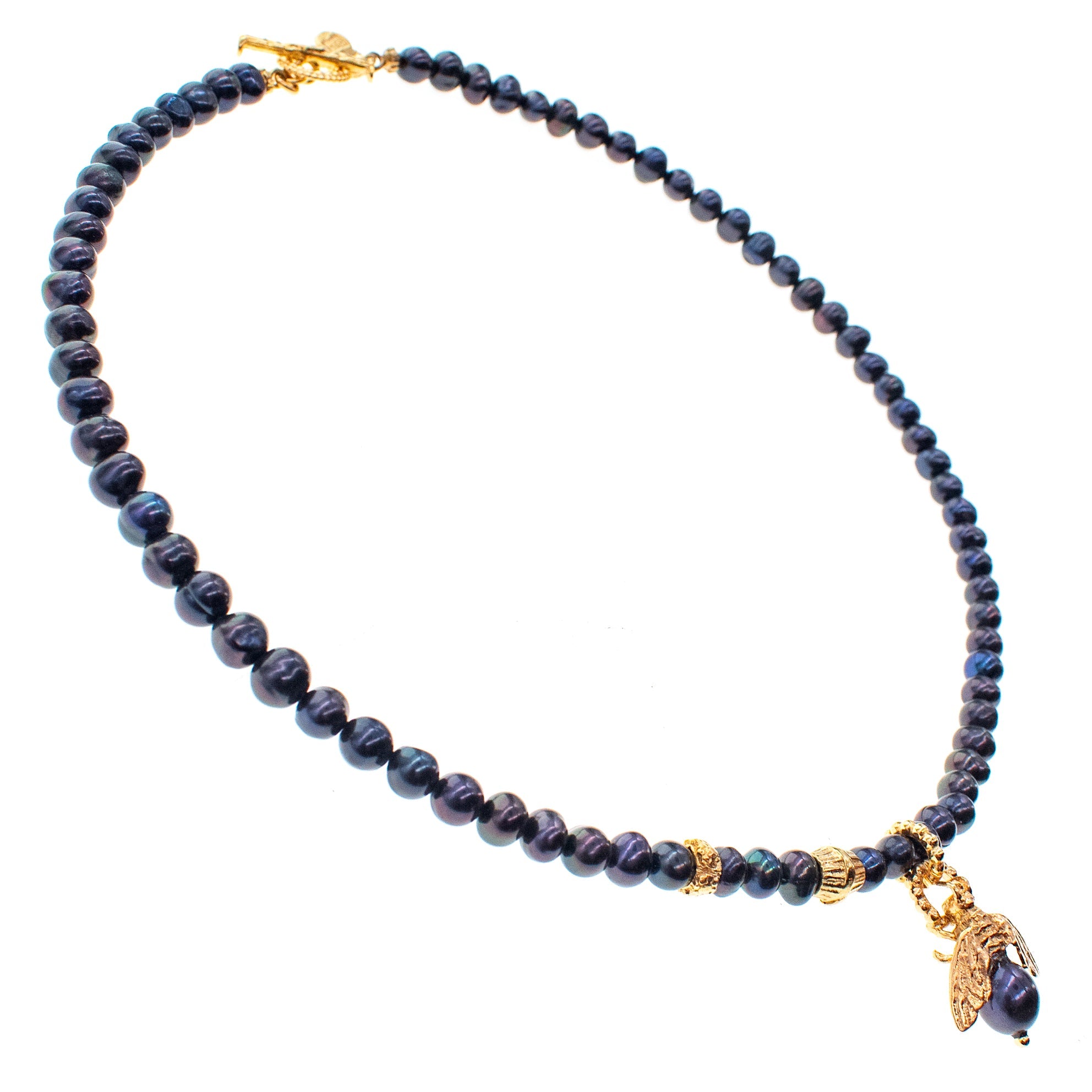 NK 26g09 black pearl "bee my honey" necklace