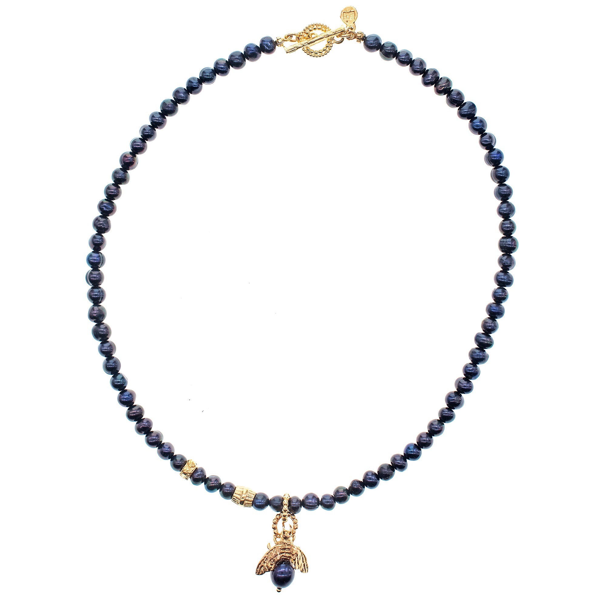 NK 26g09 black pearl "bee my honey" necklace