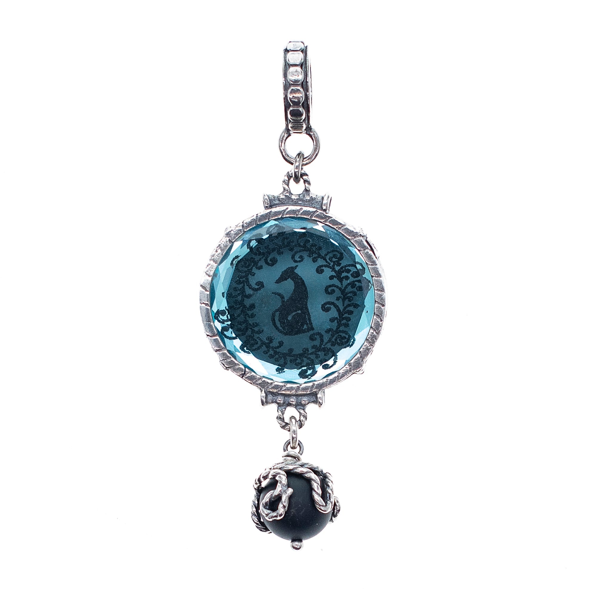 P 26a03 Blue Glass Intaglio "Greyhound" Pendant