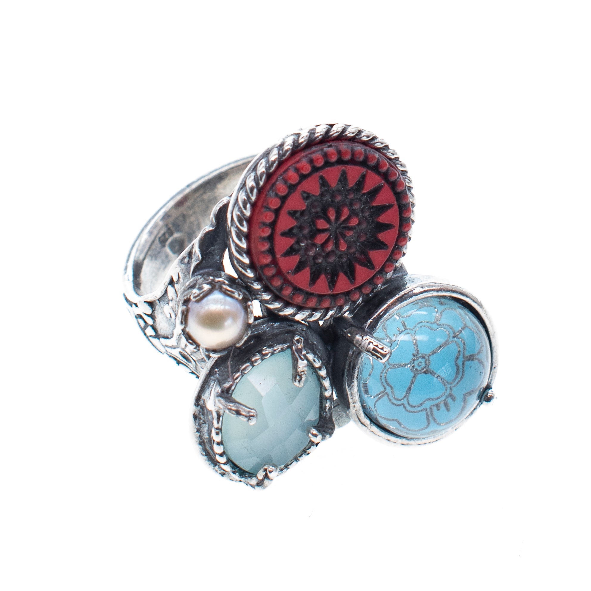 R 25e17 Red and Blue Cluster ring