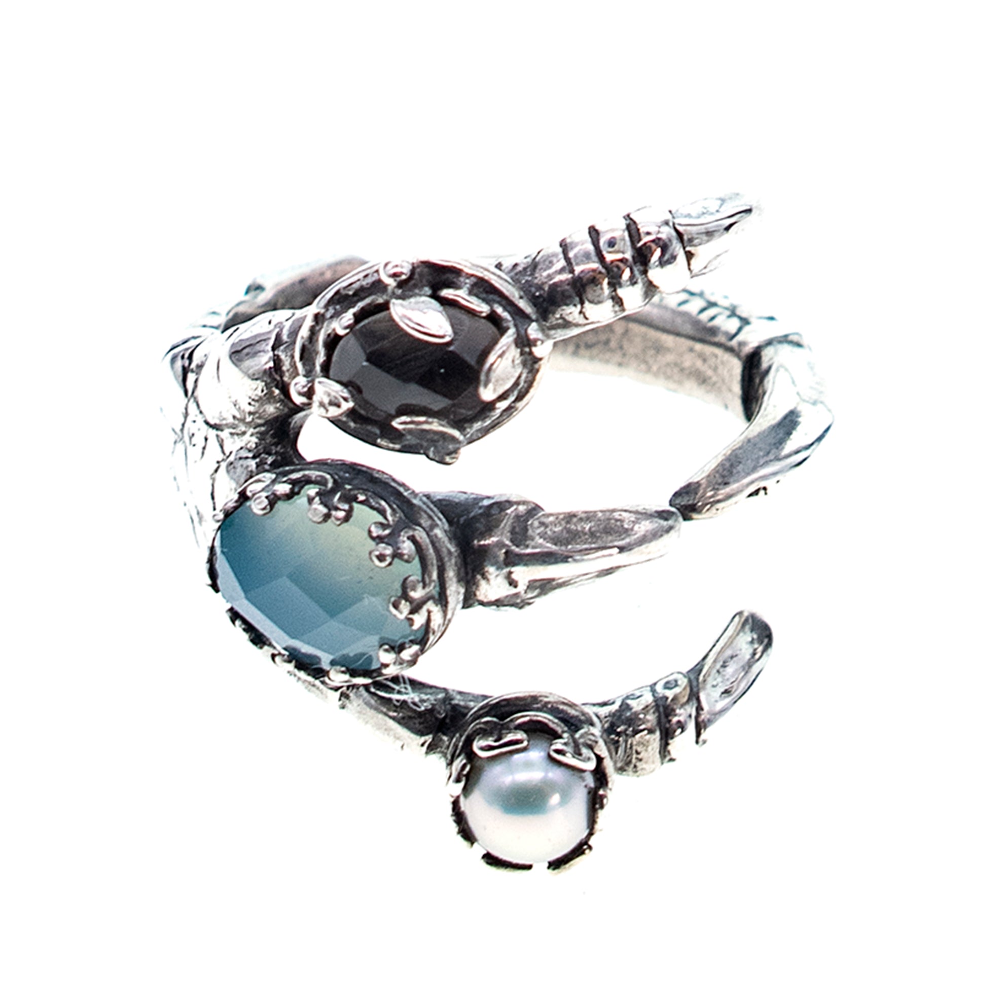 R 25f03A Multi-Stone Claw Ring Aqua