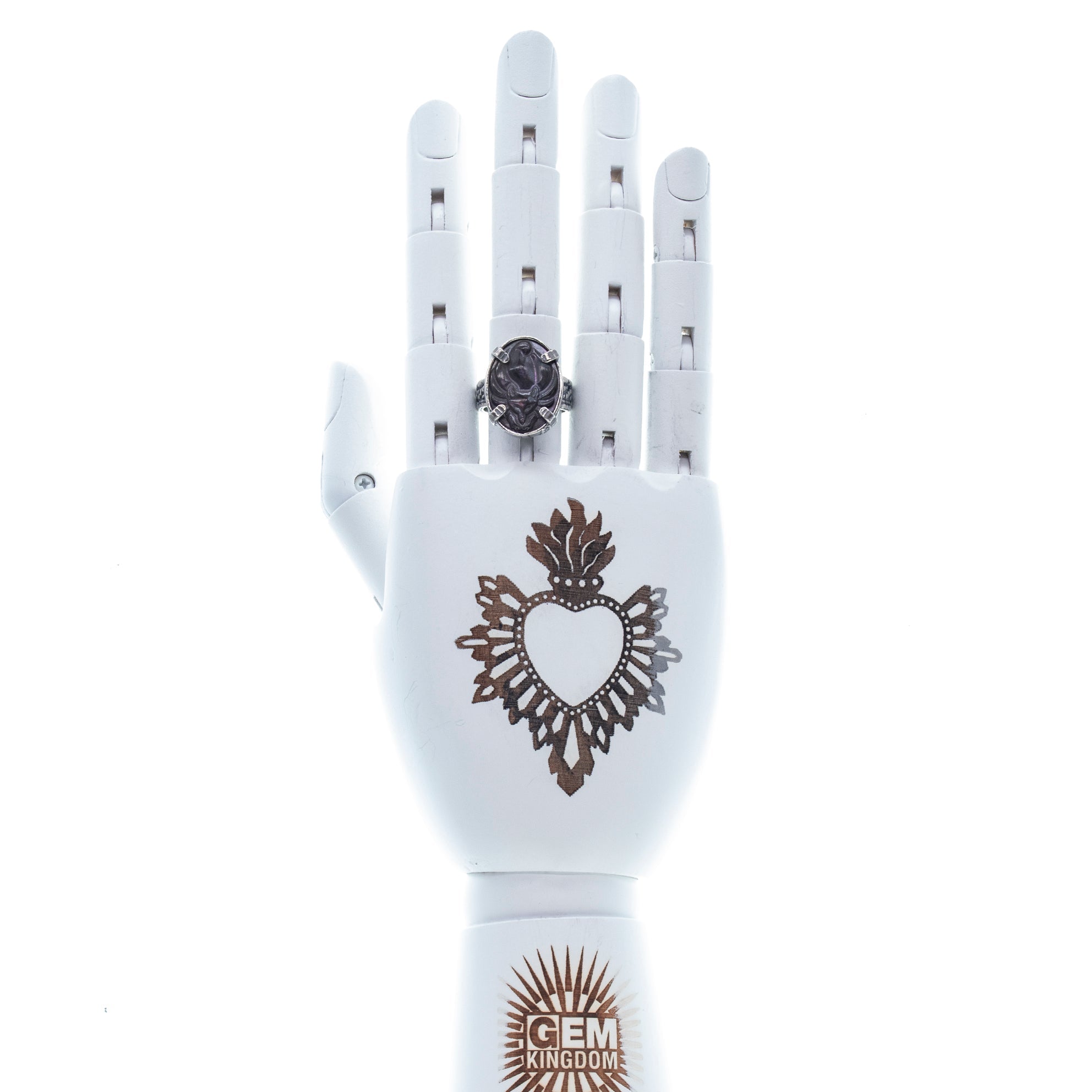 R 26a08B Black mother of pearl Fox Cameo Ring