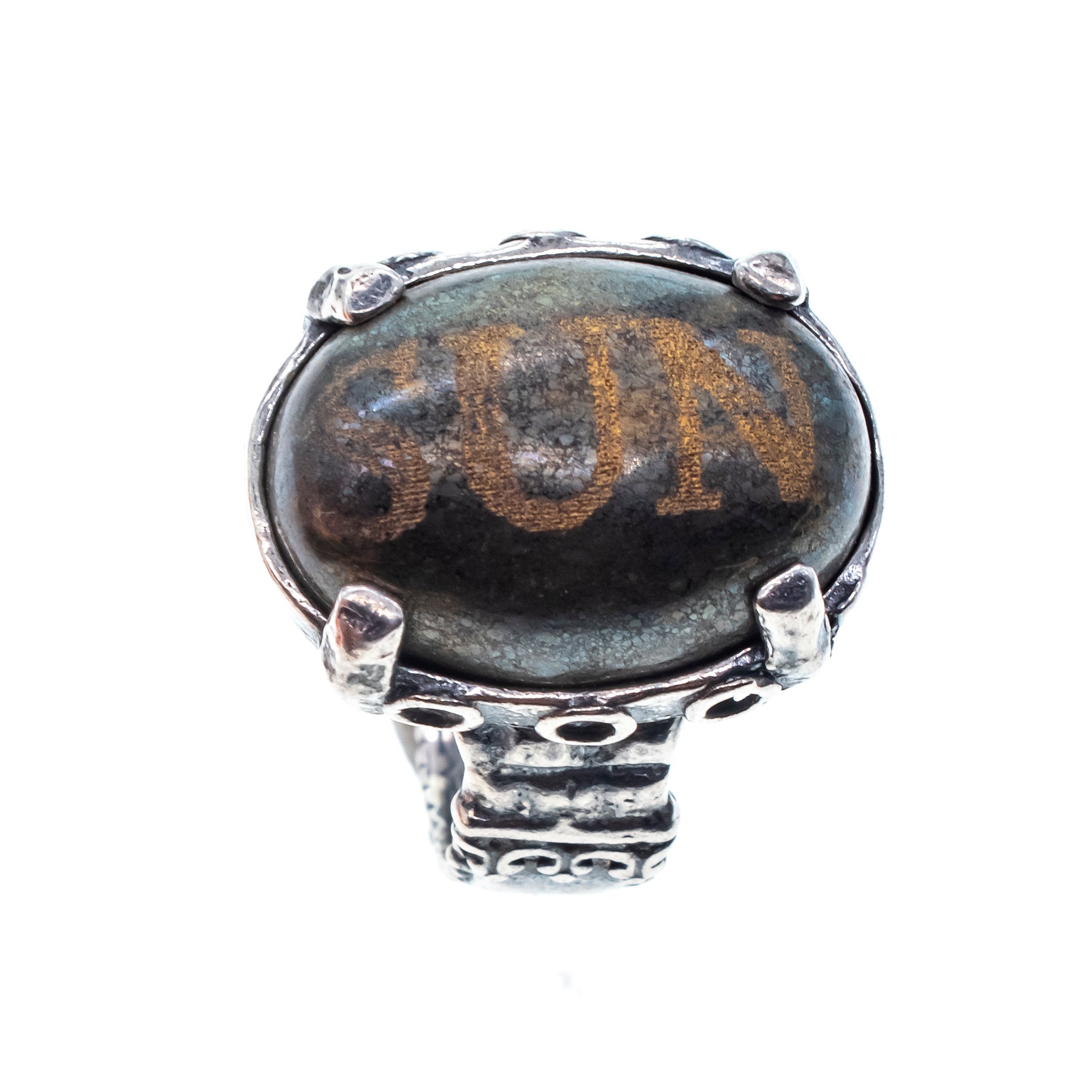 R 26a15 “SUN” Engraved Pyrite Ring