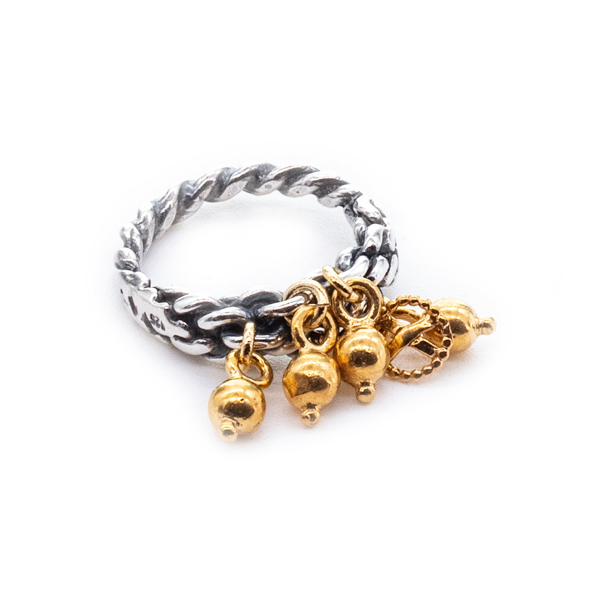 R 26a17 Golden Charm And Sterling Silver Band Ring