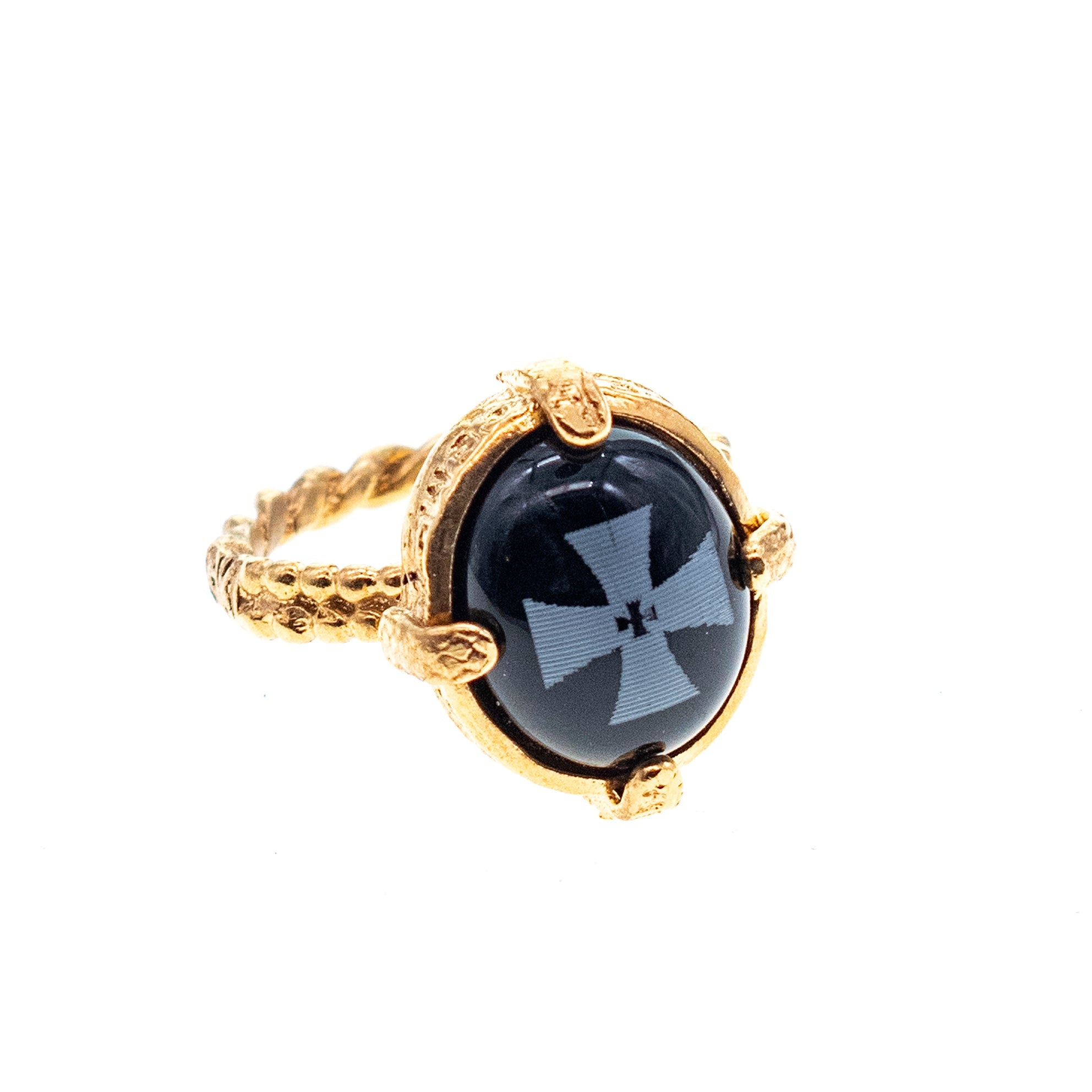R 26g07 Black onyx Maltese Cross Ring